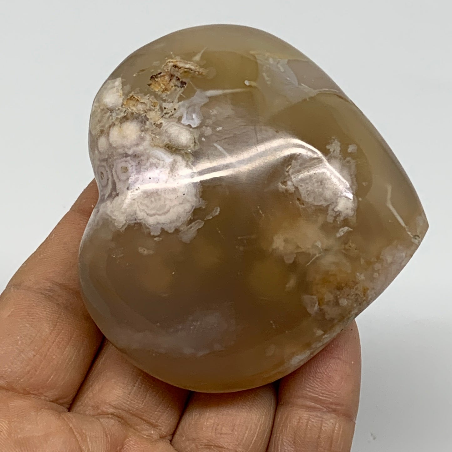 0.33 lbs, 2.4"x2.6"x1.1", Cherry Blossom Flower Agate Heart Crystal, B37150