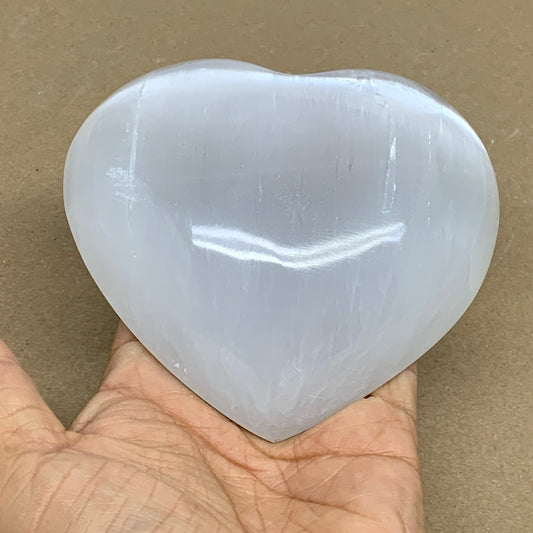 0.89 lbs, 4.1"x4.3"x1.2", Selenite Half Puffy Heart Crystals, Satin Spar, B36262