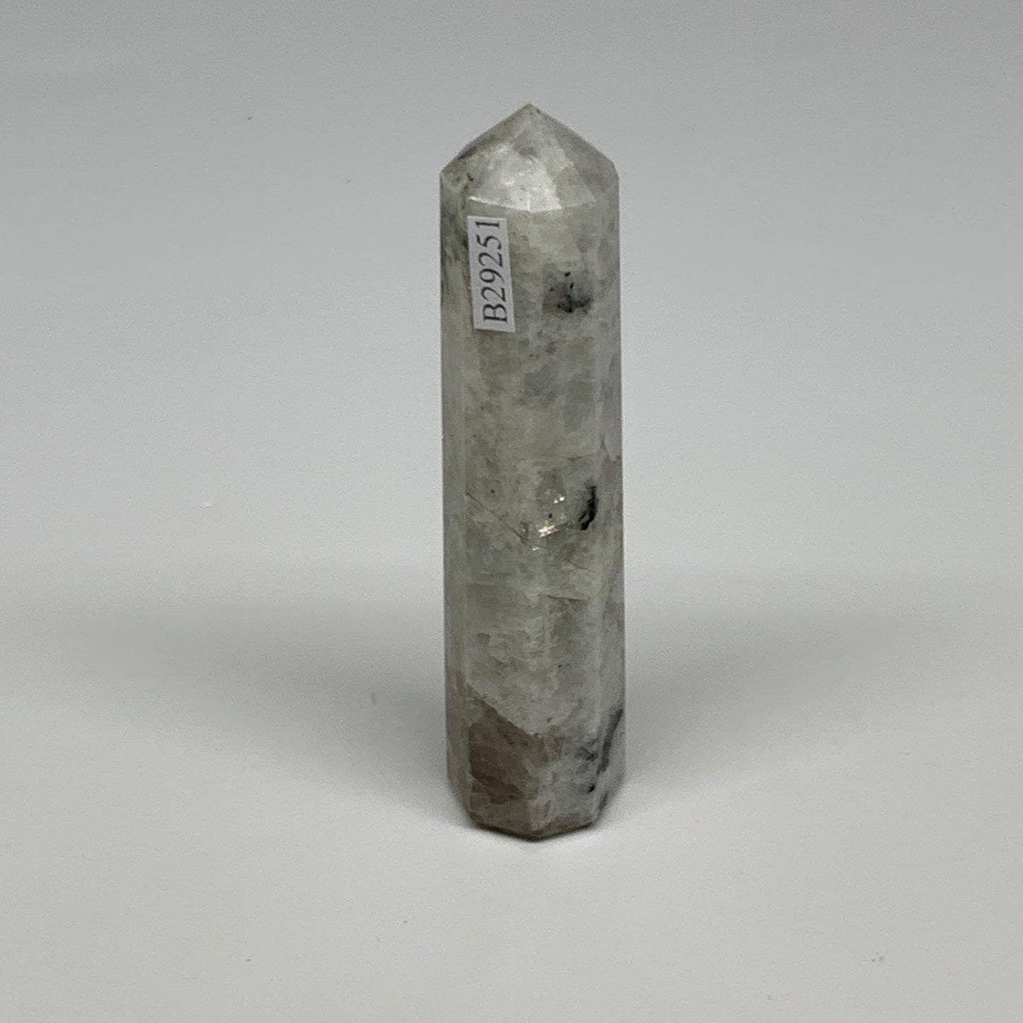 83.7g, 3.8"x0.9", Rainbow Moonstone Tower Obelisk Point Crystal @India, B29251
