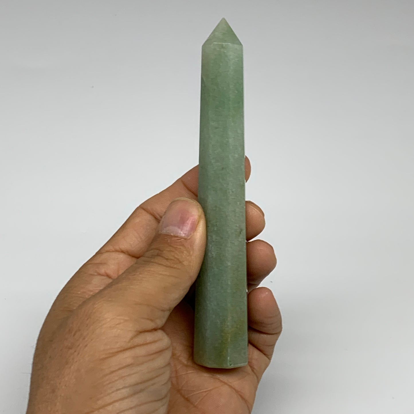 70.3g, 4.8"x0.7", Green Aventurine Tower Obelisk Point Crystal @India,B31546