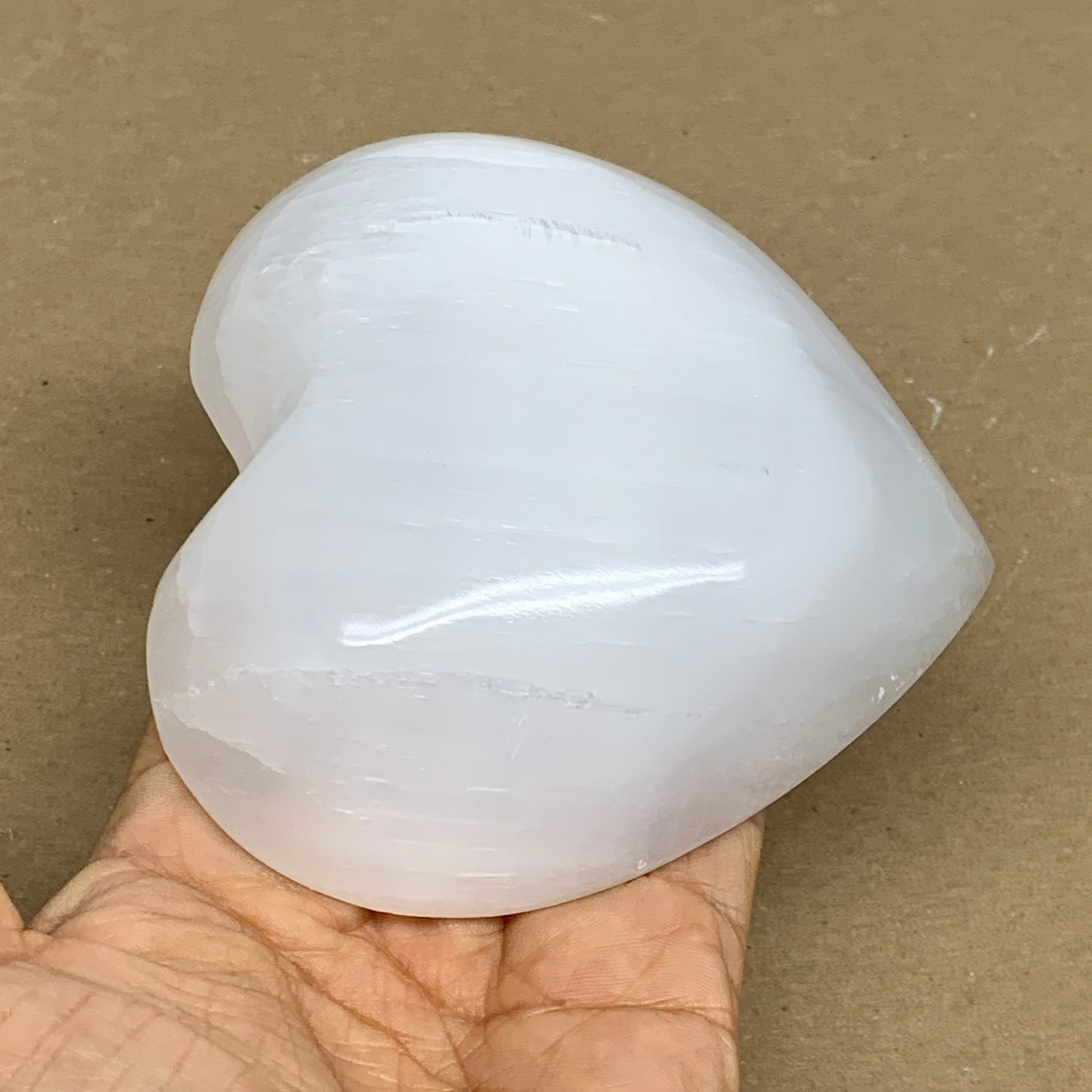 0.89 lbs, 4.1"x4.3"x1.2", Selenite Half Puffy Heart Crystals, Satin Spar, B36262