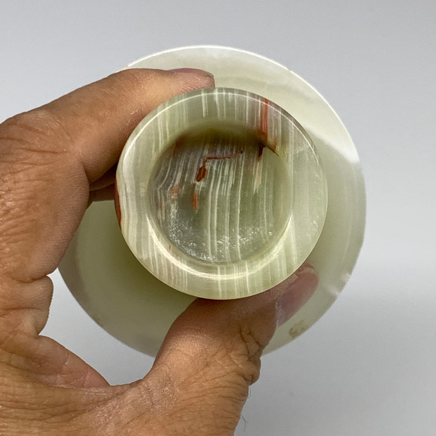 295g, 3.4"x1.5"x2.9", Natural Green Onyx Candle Holder Gemstone Hand Carved, B32