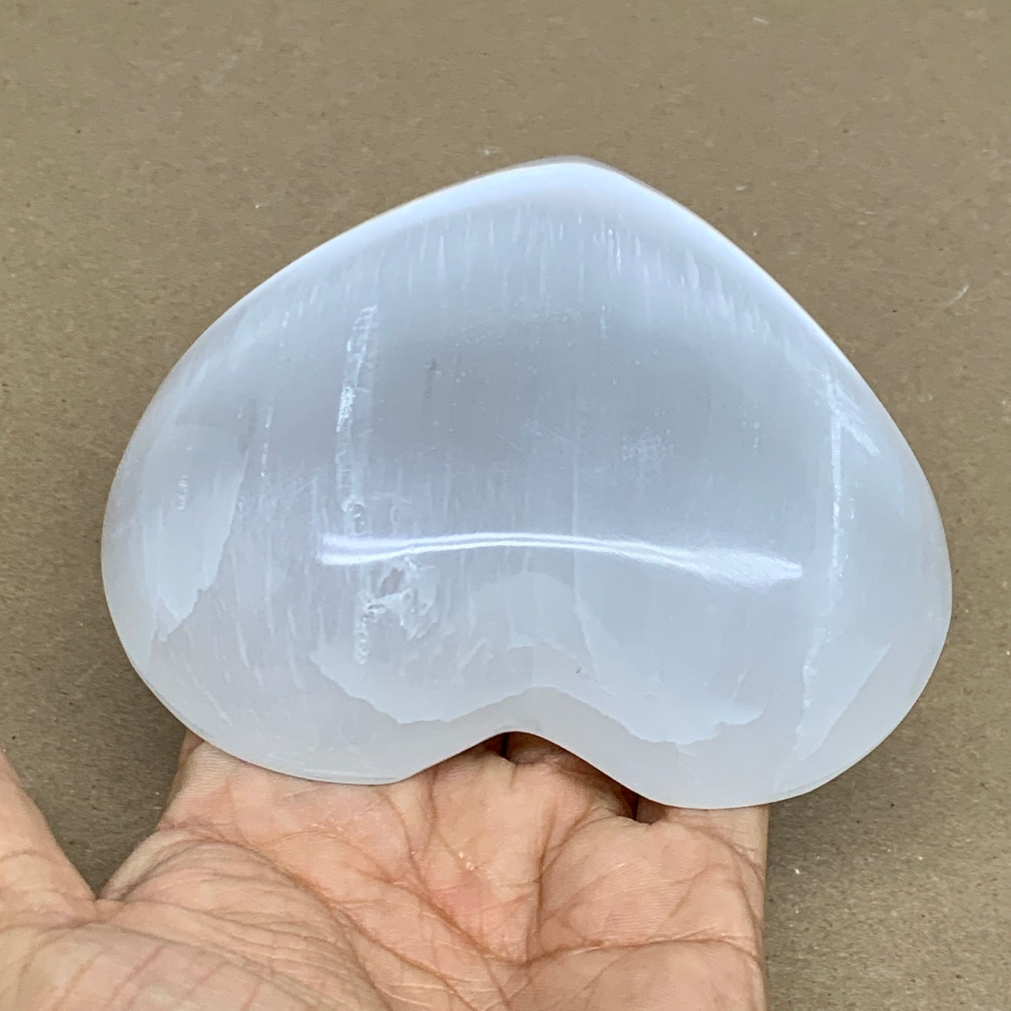 0.89 lbs, 4.1"x4.3"x1.2", Selenite Half Puffy Heart Crystals, Satin Spar, B36262
