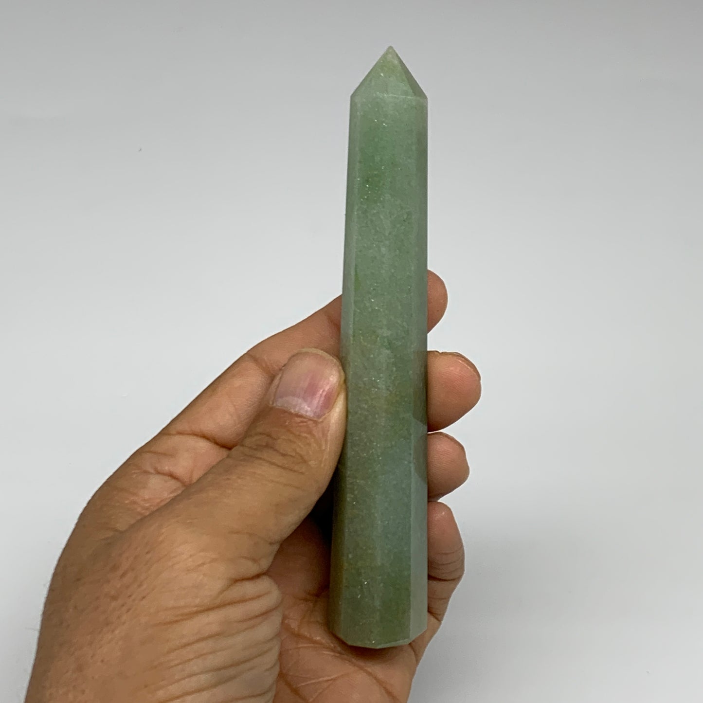 70.3g, 4.8"x0.7", Green Aventurine Tower Obelisk Point Crystal @India,B31546