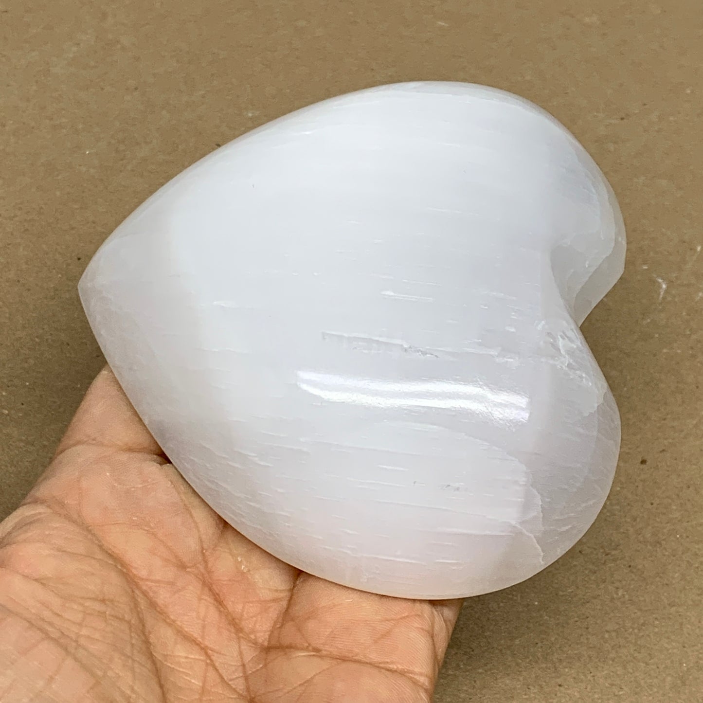 0.89 lbs, 4.1"x4.3"x1.2", Selenite Half Puffy Heart Crystals, Satin Spar, B36262