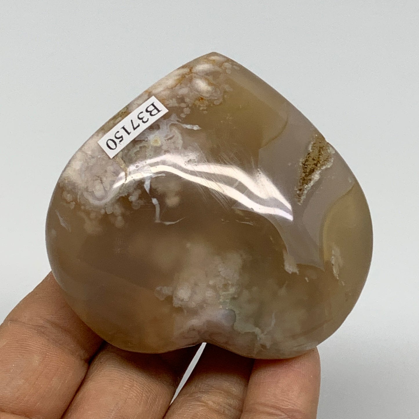 0.33 lbs, 2.4"x2.6"x1.1", Cherry Blossom Flower Agate Heart Crystal, B37150