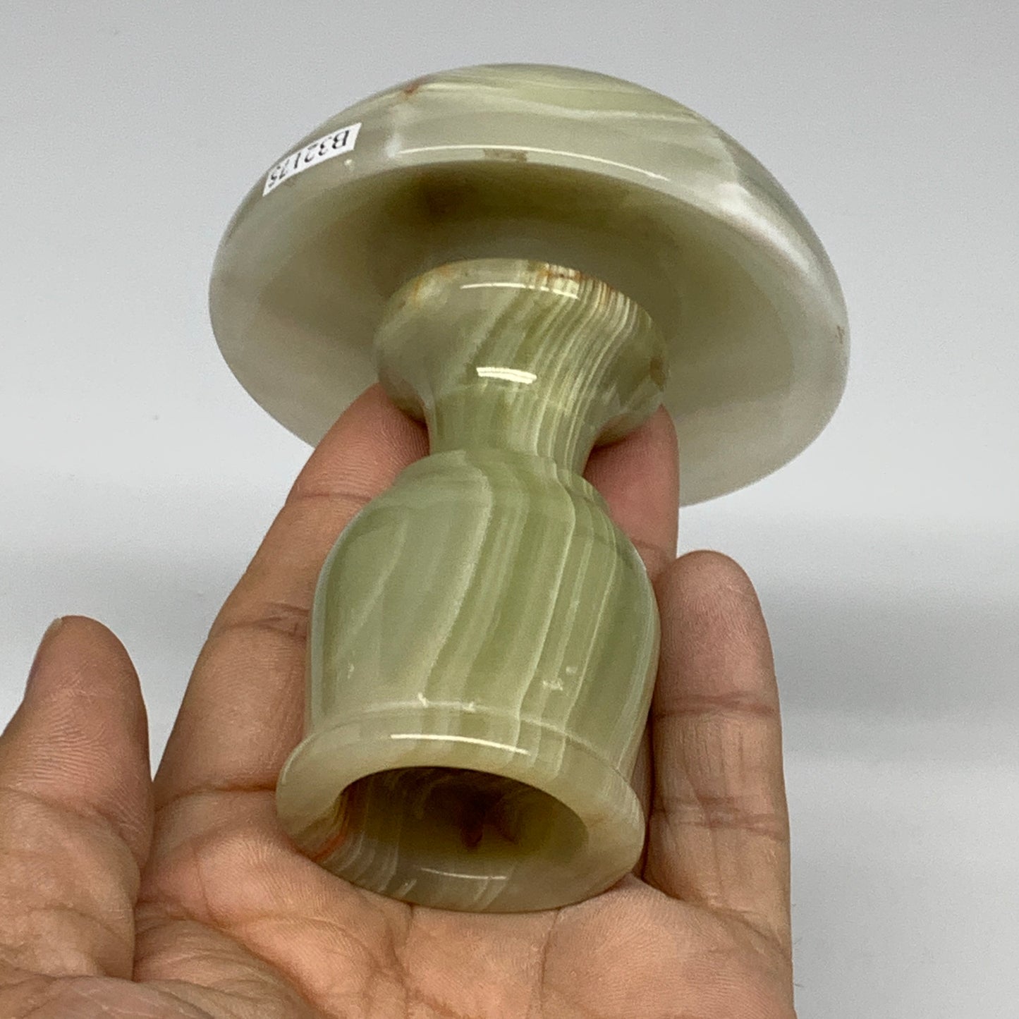 295g, 3.4"x1.5"x2.9", Natural Green Onyx Candle Holder Gemstone Hand Carved, B32