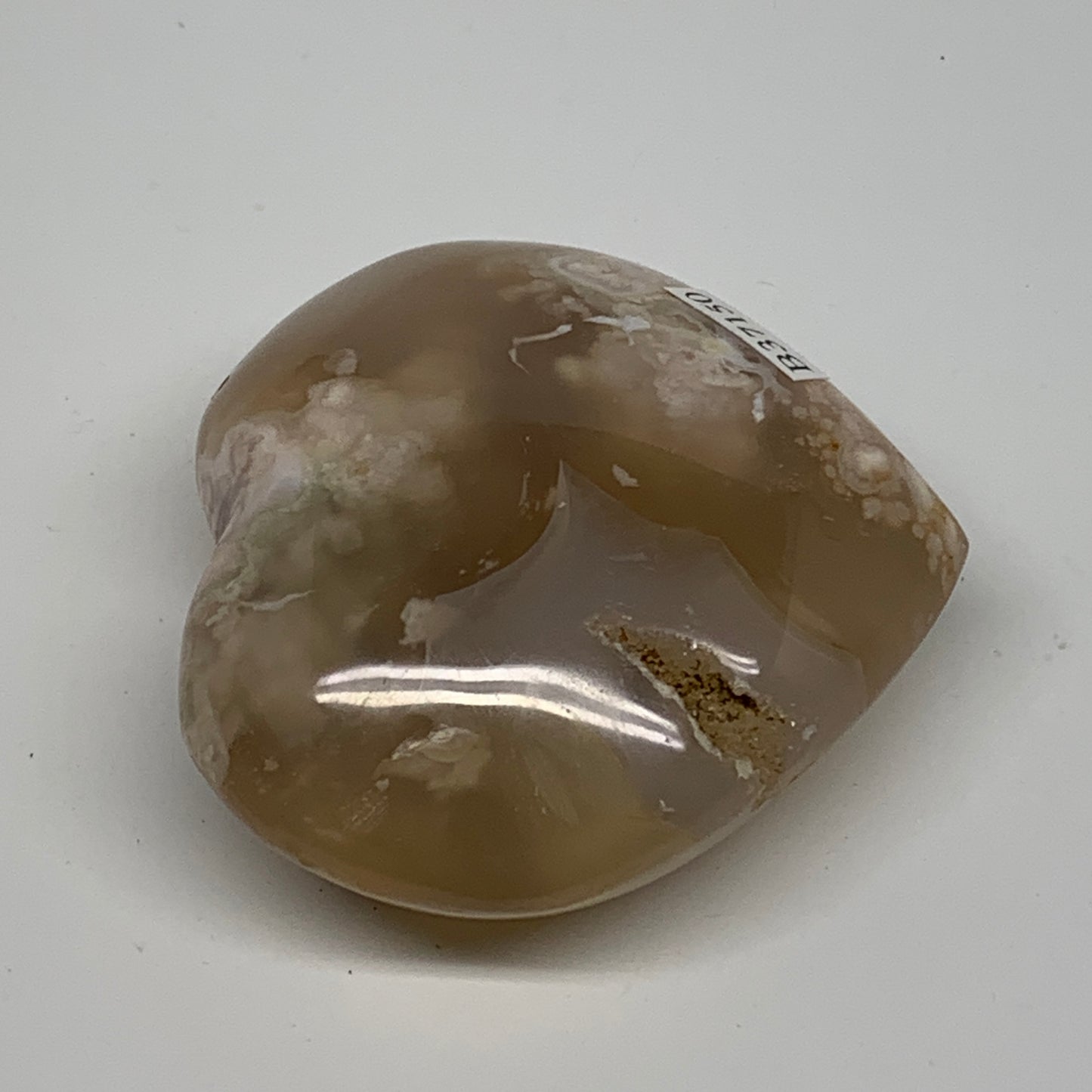 0.33 lbs, 2.4"x2.6"x1.1", Cherry Blossom Flower Agate Heart Crystal, B37150