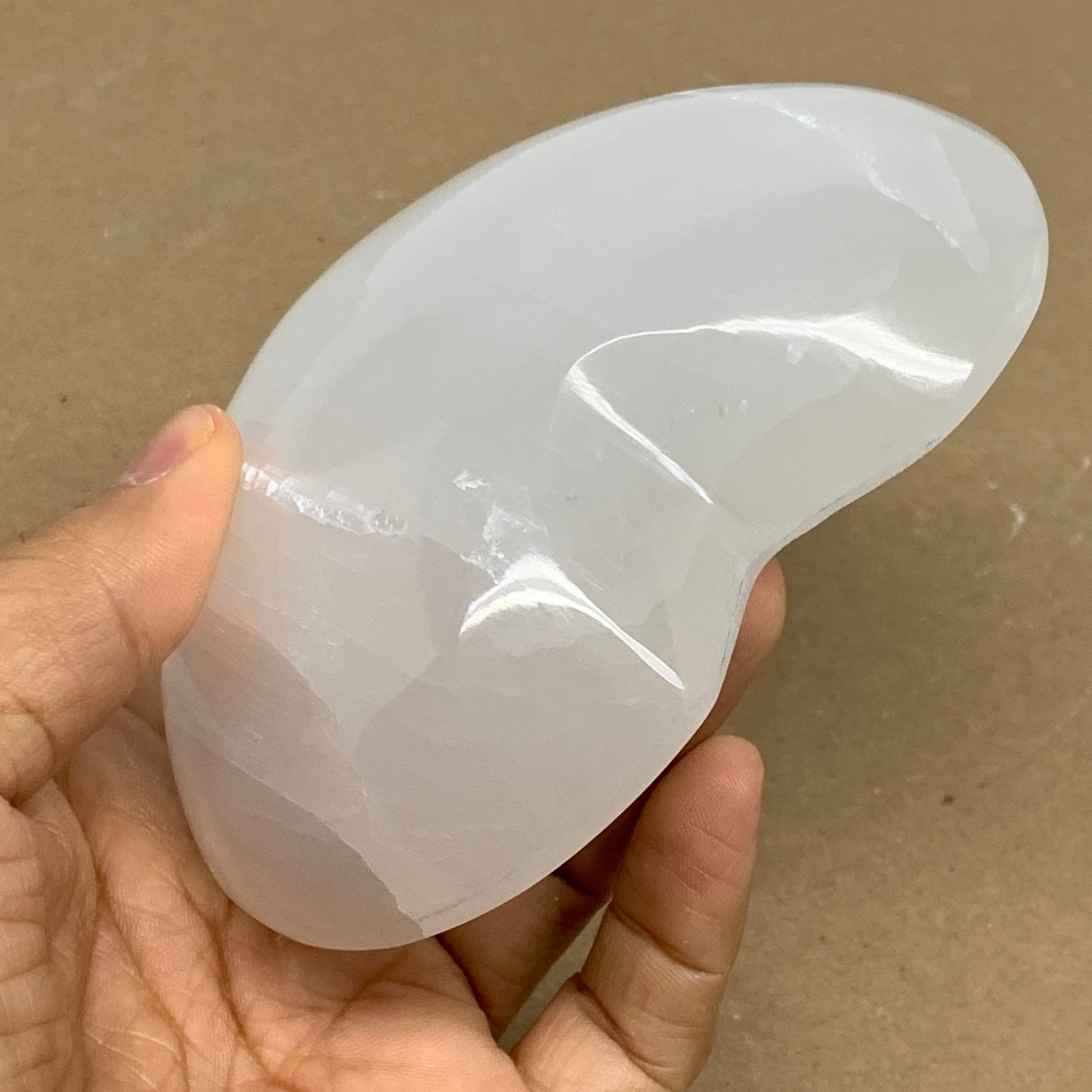 0.89 lbs, 4.1"x4.3"x1.2", Selenite Half Puffy Heart Crystals, Satin Spar, B36262