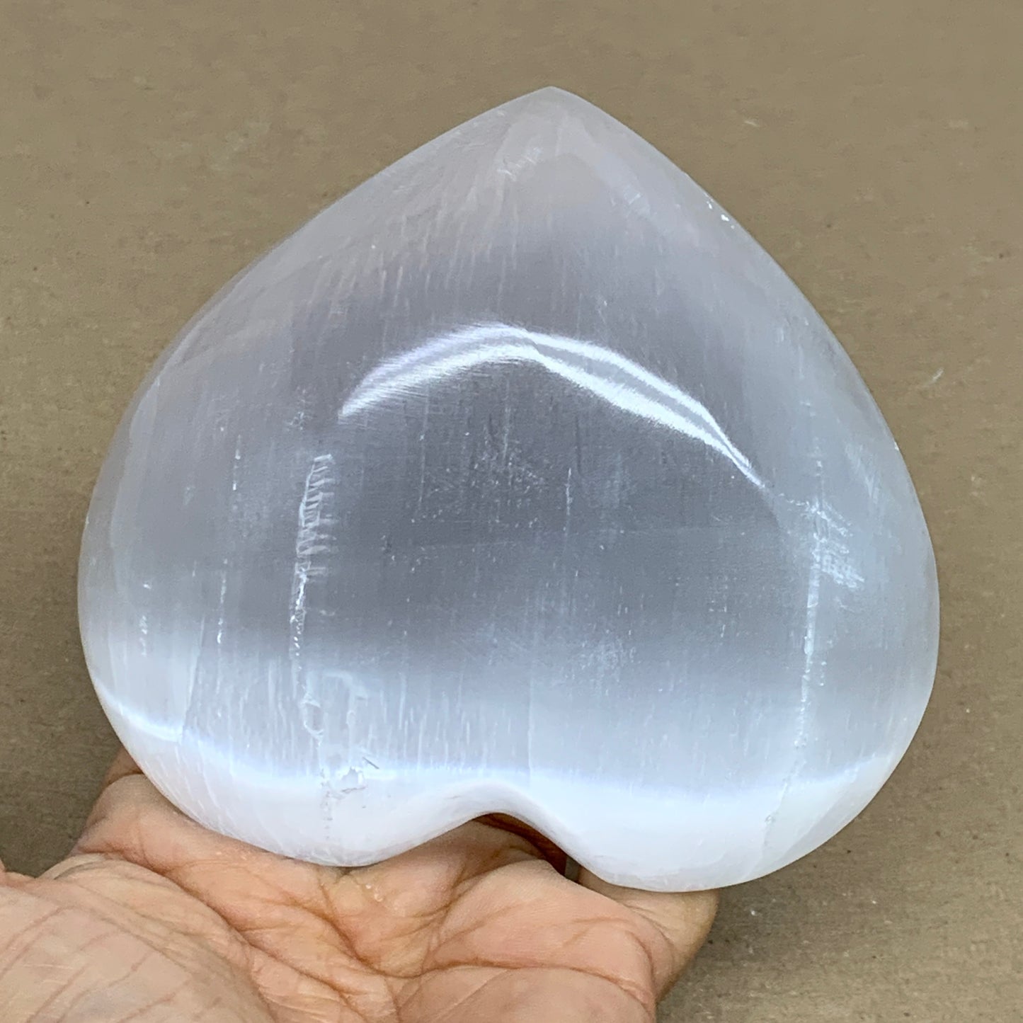 0.89 lbs, 4.1"x4.3"x1.2", Selenite Half Puffy Heart Crystals, Satin Spar, B36262