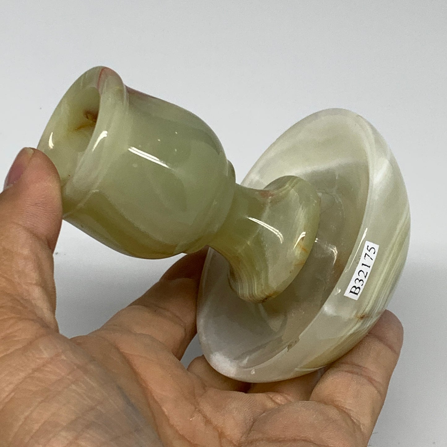 295g, 3.4"x1.5"x2.9", Natural Green Onyx Candle Holder Gemstone Hand Carved, B32