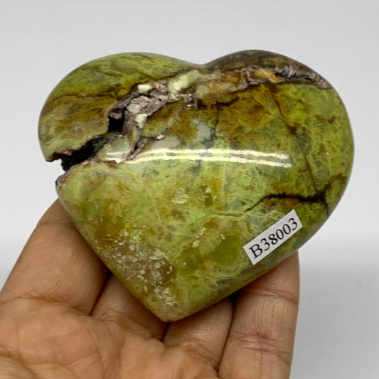 0.35 lbs, 2.7"x2.9"x1.3", Green Opal Heart Polished Gemstone Crystal, B38003