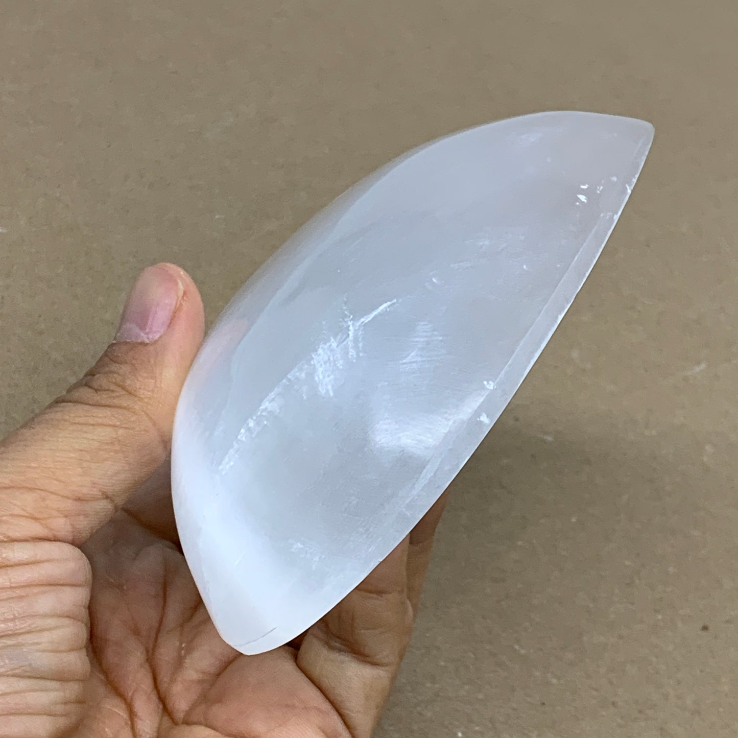 0.89 lbs, 4.1"x4.3"x1.2", Selenite Half Puffy Heart Crystals, Satin Spar, B36262