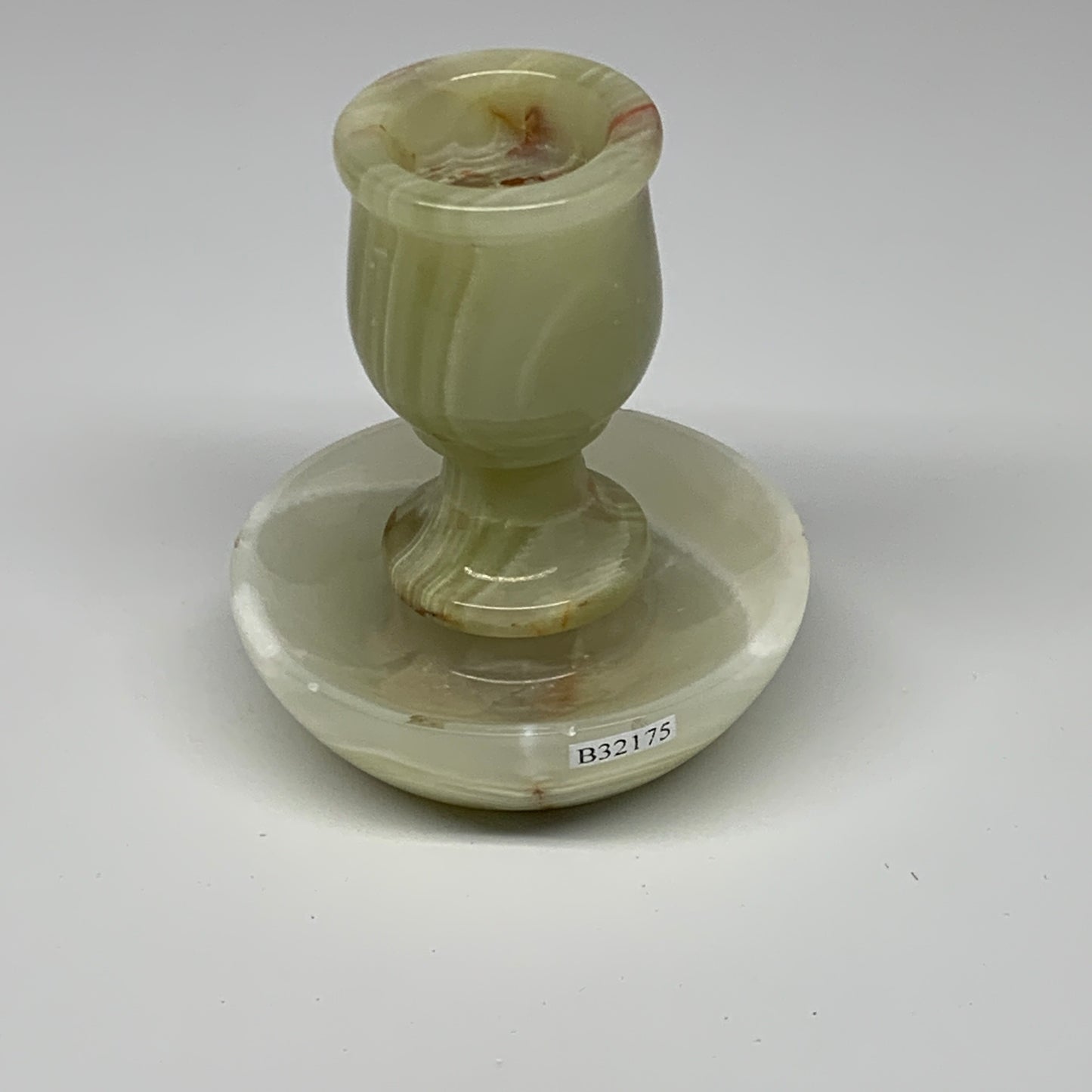 295g, 3.4"x1.5"x2.9", Natural Green Onyx Candle Holder Gemstone Hand Carved, B32