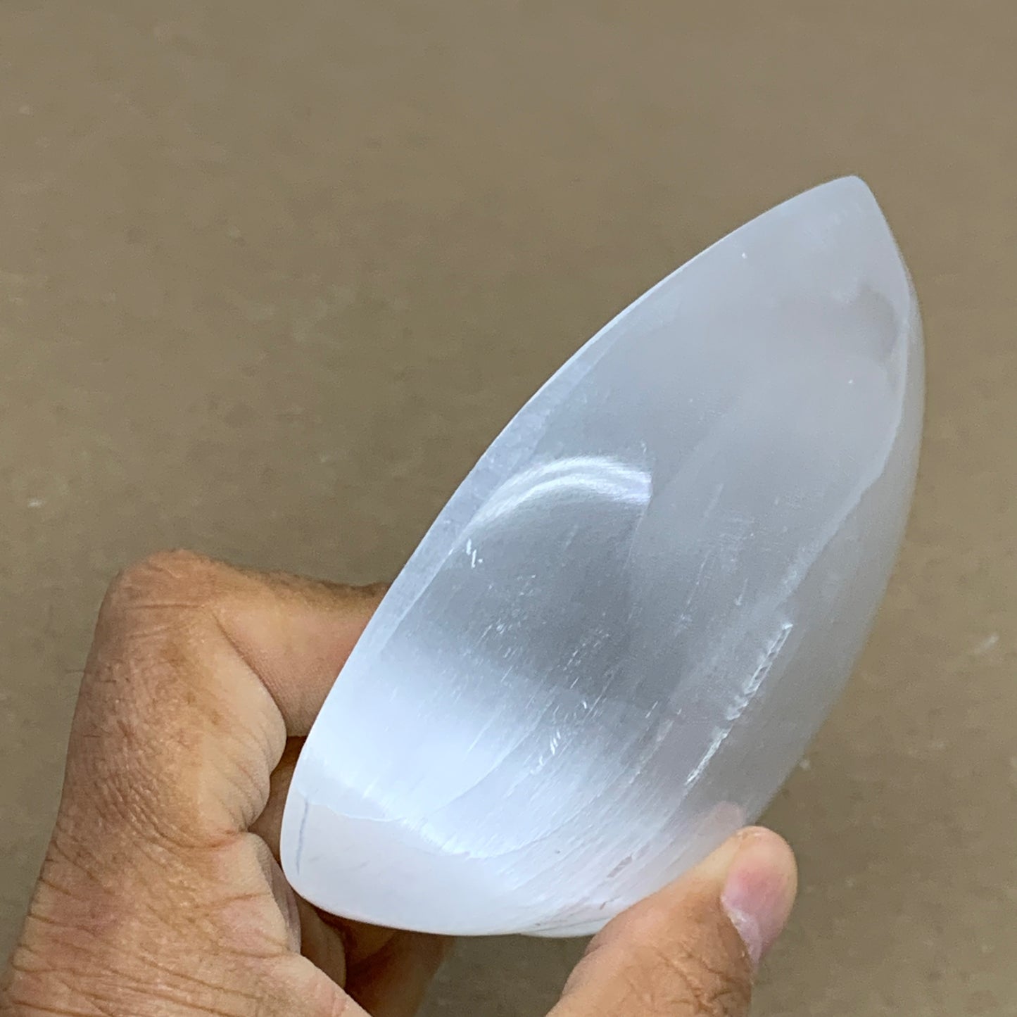 0.89 lbs, 4.1"x4.3"x1.2", Selenite Half Puffy Heart Crystals, Satin Spar, B36262