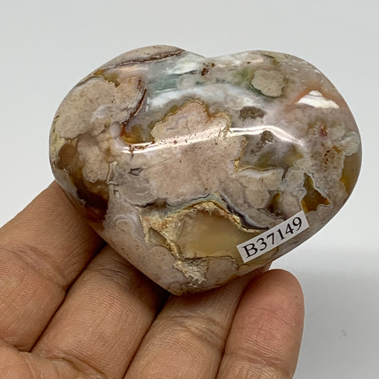 0.26 lbs, 2"x2.5"x1.1", Cherry Blossom Flower Agate Heart Crystal, B37149