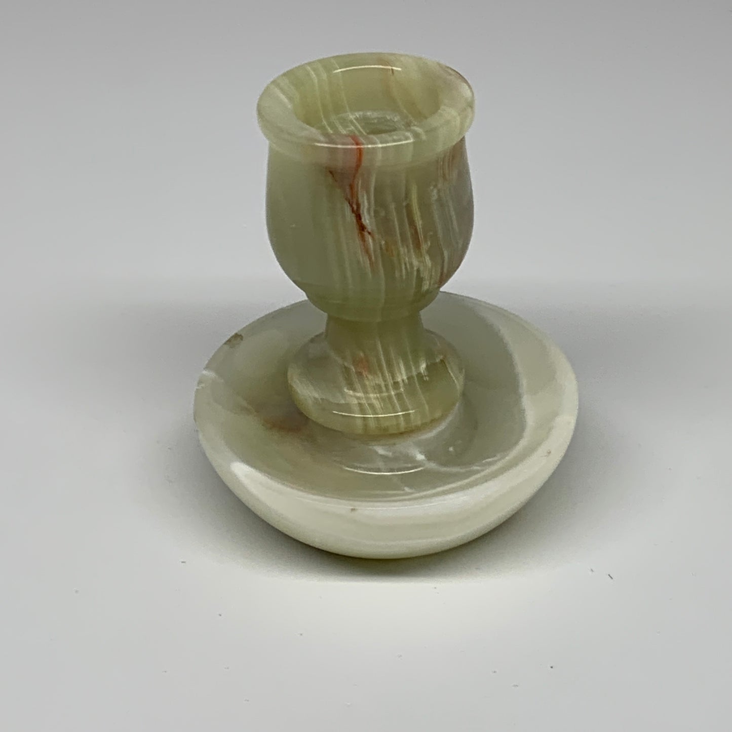 295g, 3.4"x1.5"x2.9", Natural Green Onyx Candle Holder Gemstone Hand Carved, B32