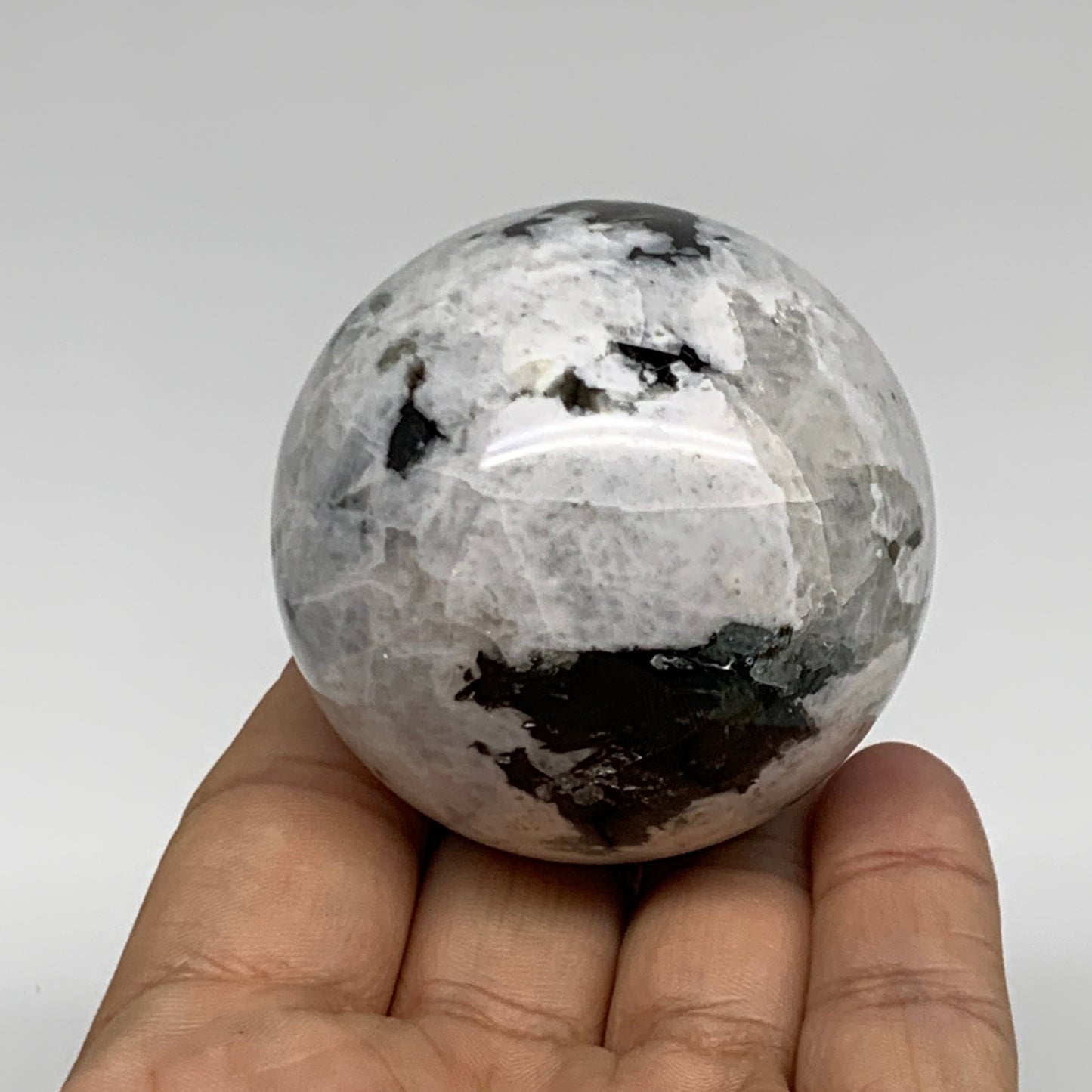 208.1g, 2.1"(52mm), Natural Rainbow Moonstone Sphere Ball Gemstone, B34954