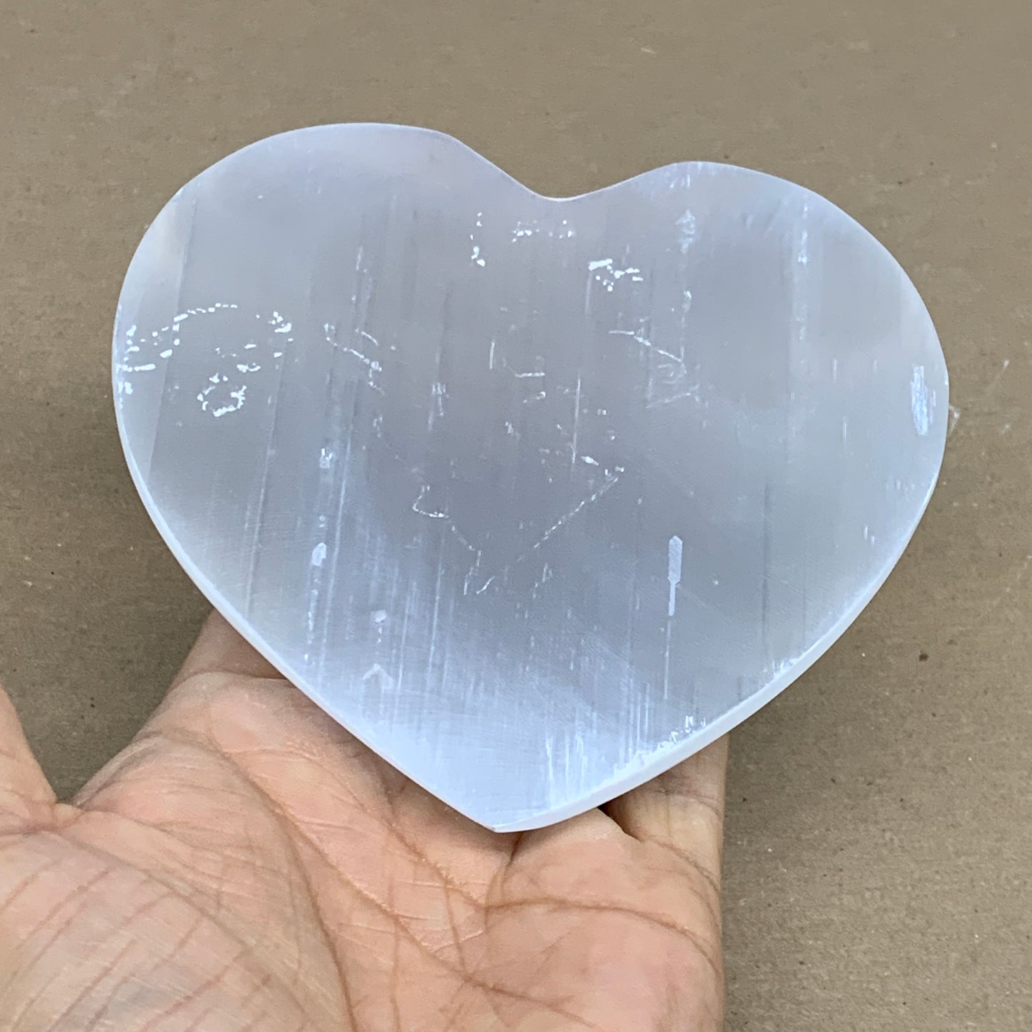 0.89 lbs, 4.1"x4.3"x1.2", Selenite Half Puffy Heart Crystals, Satin Spar, B36262