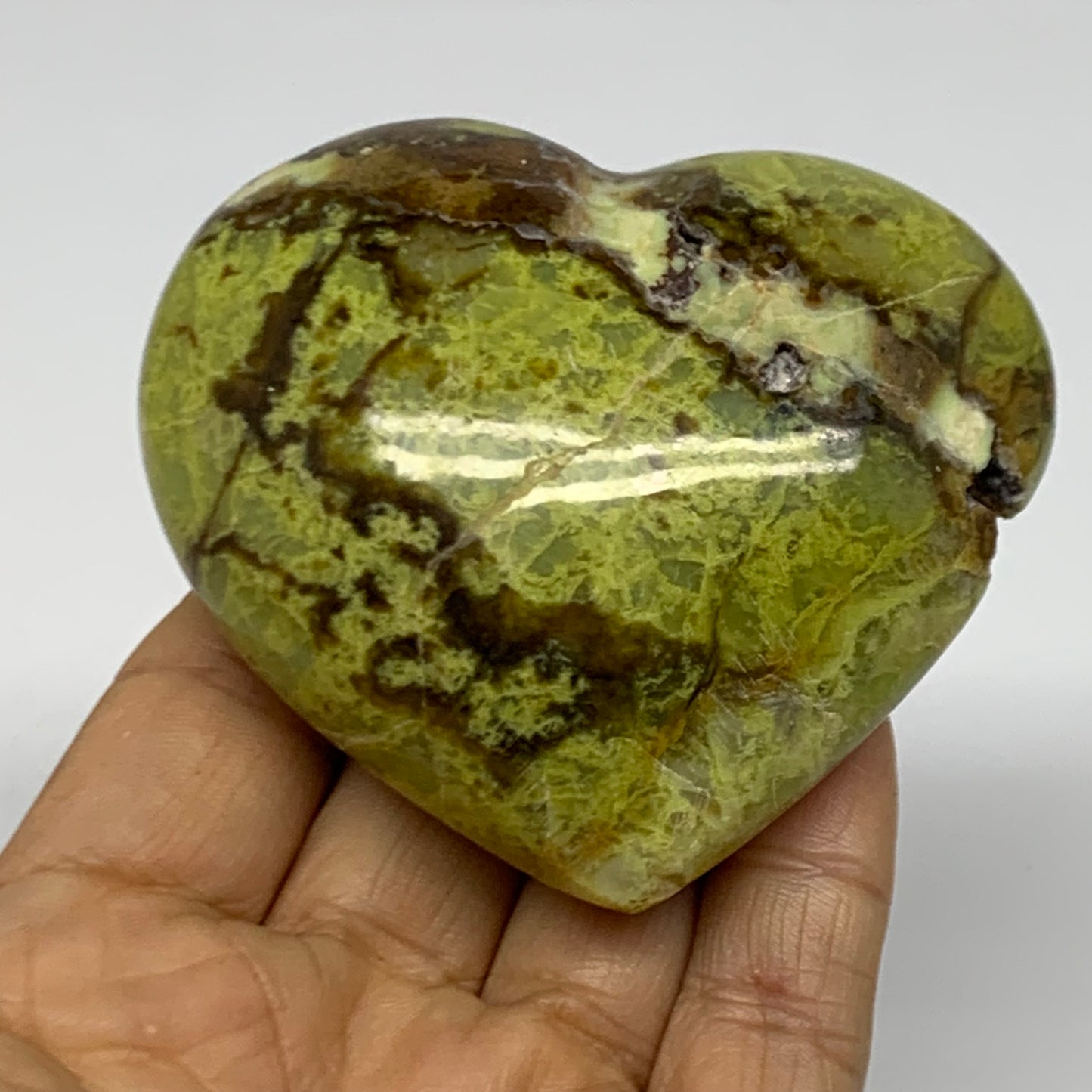 0.35 lbs, 2.7"x2.9"x1.3", Green Opal Heart Polished Gemstone Crystal, B38003
