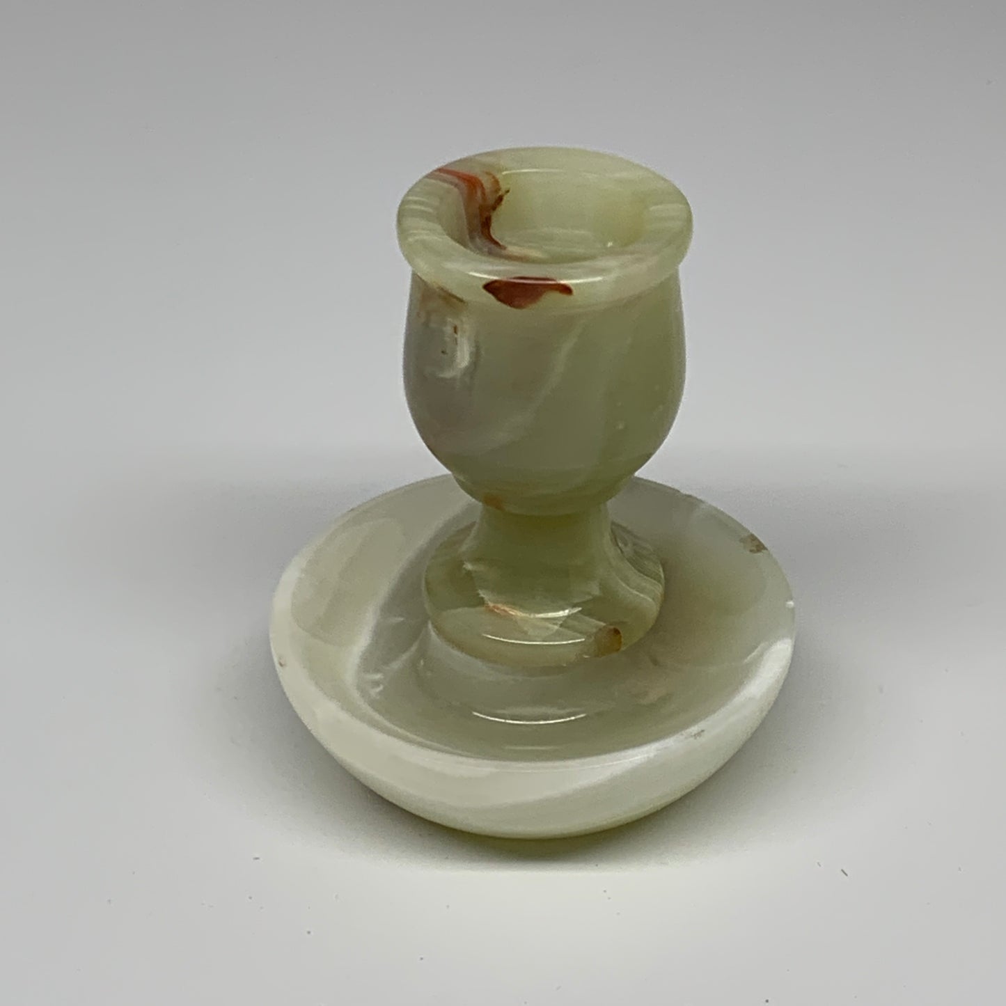 295g, 3.4"x1.5"x2.9", Natural Green Onyx Candle Holder Gemstone Hand Carved, B32