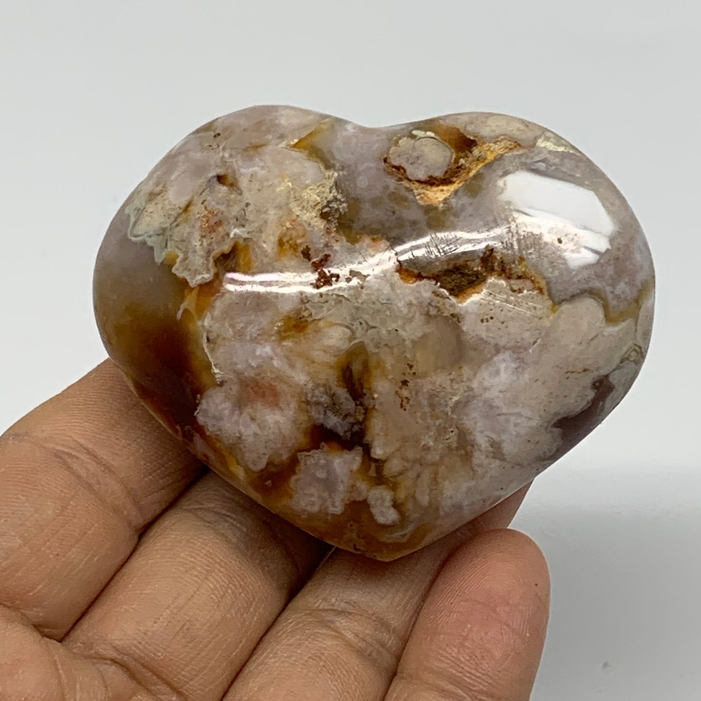 0.26 lbs, 2"x2.5"x1.1", Cherry Blossom Flower Agate Heart Crystal, B37149