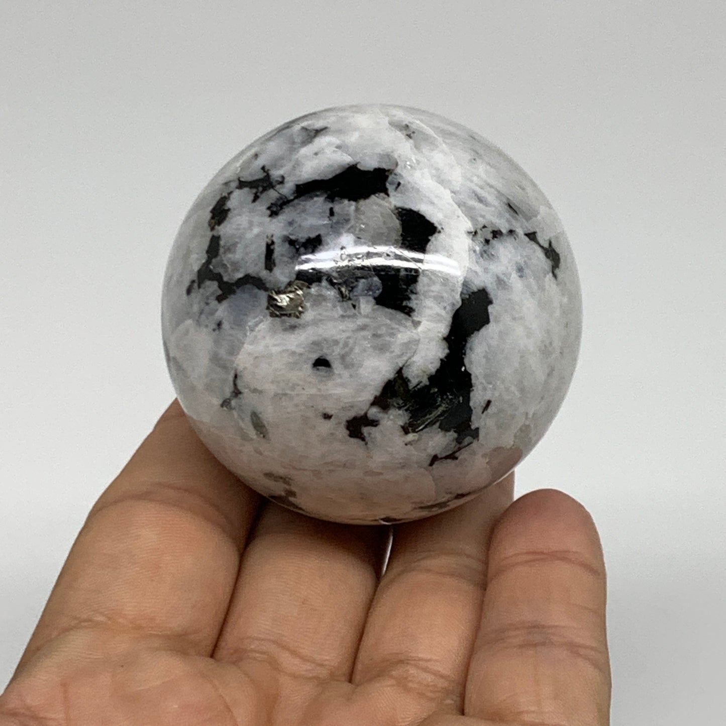 208.1g, 2.1"(52mm), Natural Rainbow Moonstone Sphere Ball Gemstone, B34954