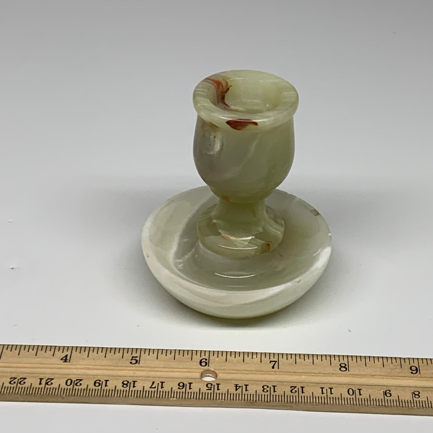 295g, 3.4"x1.5"x2.9", Natural Green Onyx Candle Holder Gemstone Hand Carved, B32