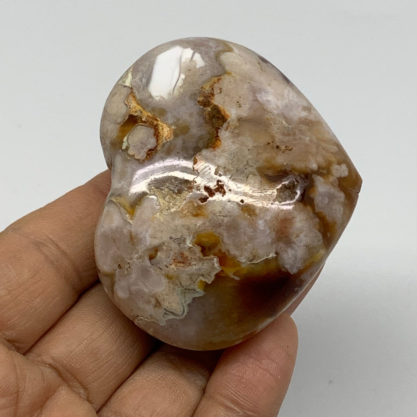 0.26 lbs, 2"x2.5"x1.1", Cherry Blossom Flower Agate Heart Crystal, B37149