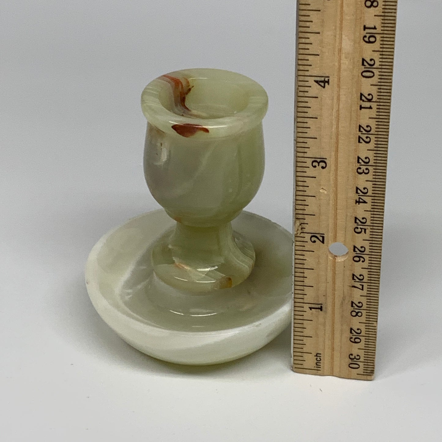 295g, 3.4"x1.5"x2.9", Natural Green Onyx Candle Holder Gemstone Hand Carved, B32