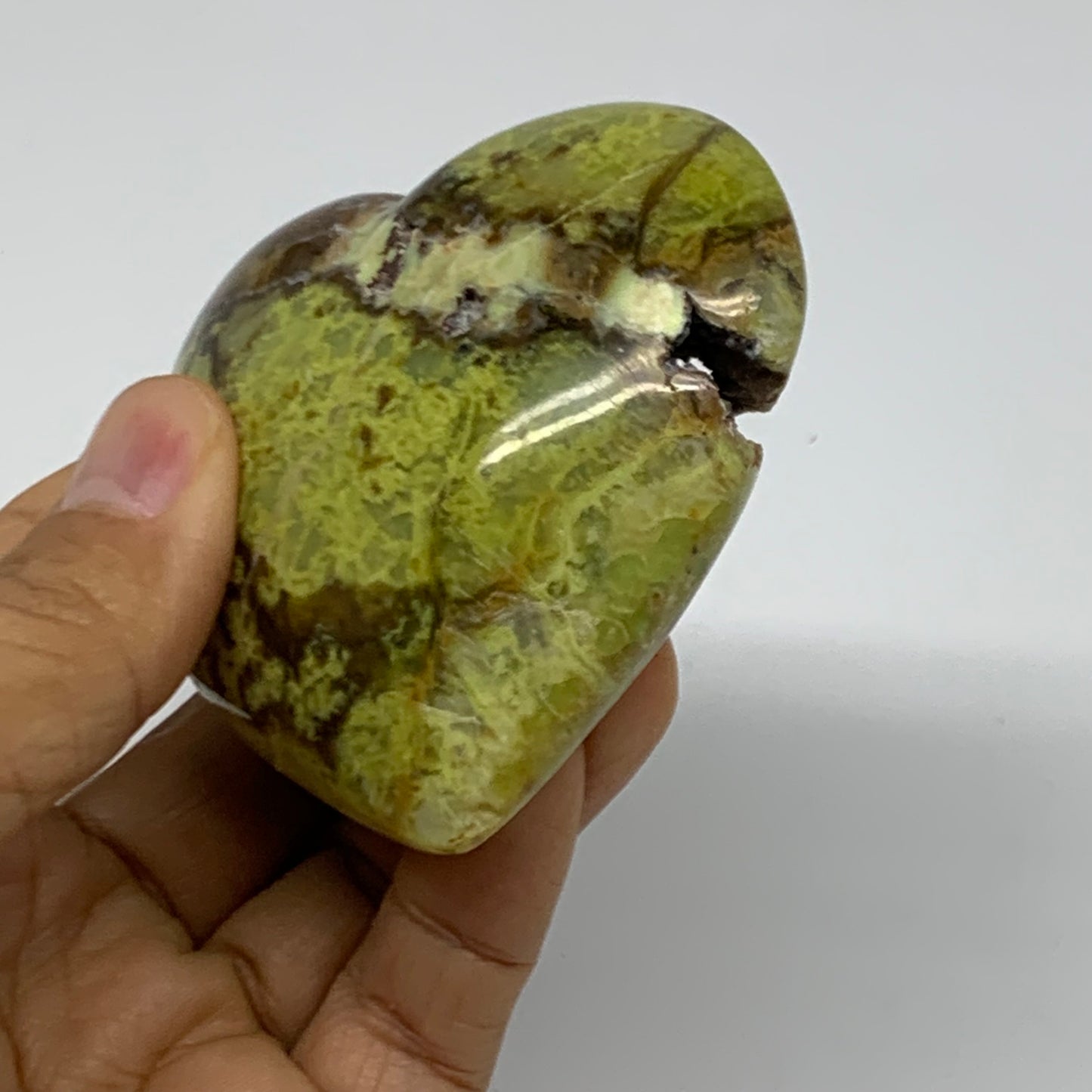 0.35 lbs, 2.7"x2.9"x1.3", Green Opal Heart Polished Gemstone Crystal, B38003