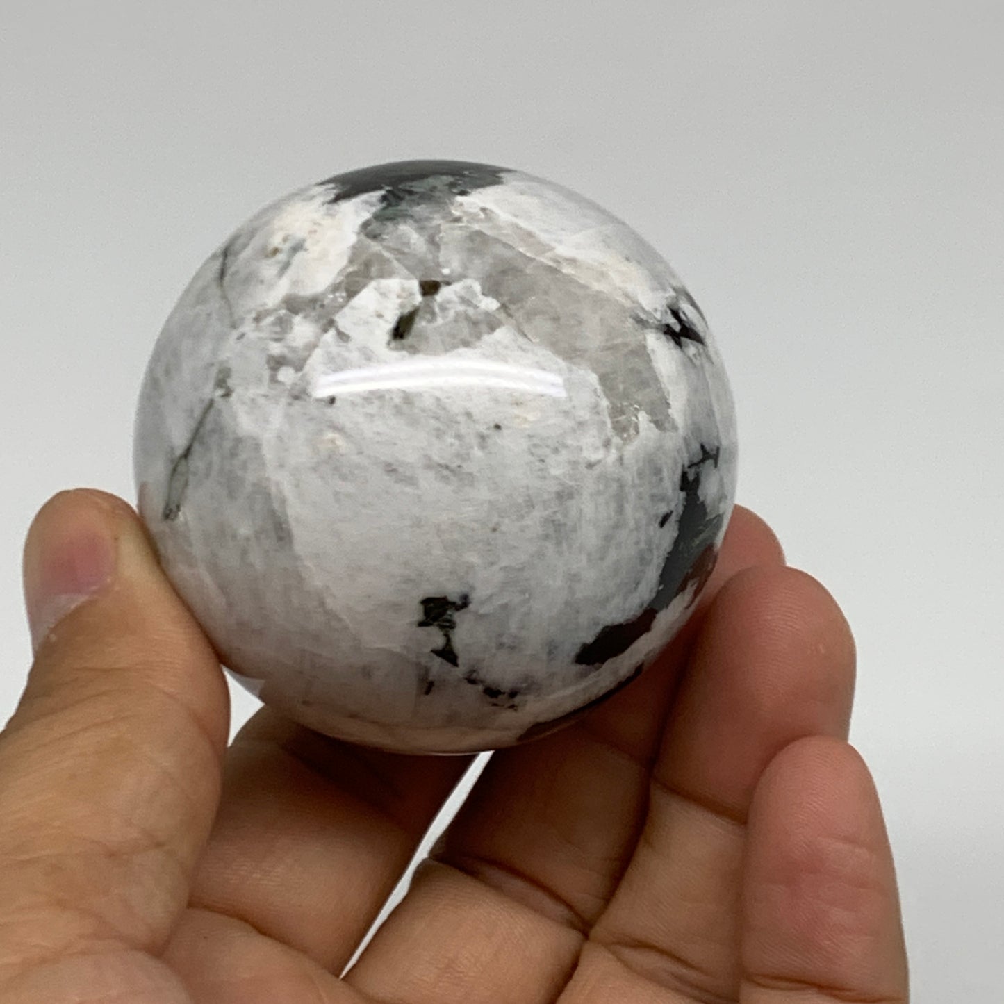 208.1g, 2.1"(52mm), Natural Rainbow Moonstone Sphere Ball Gemstone, B34954