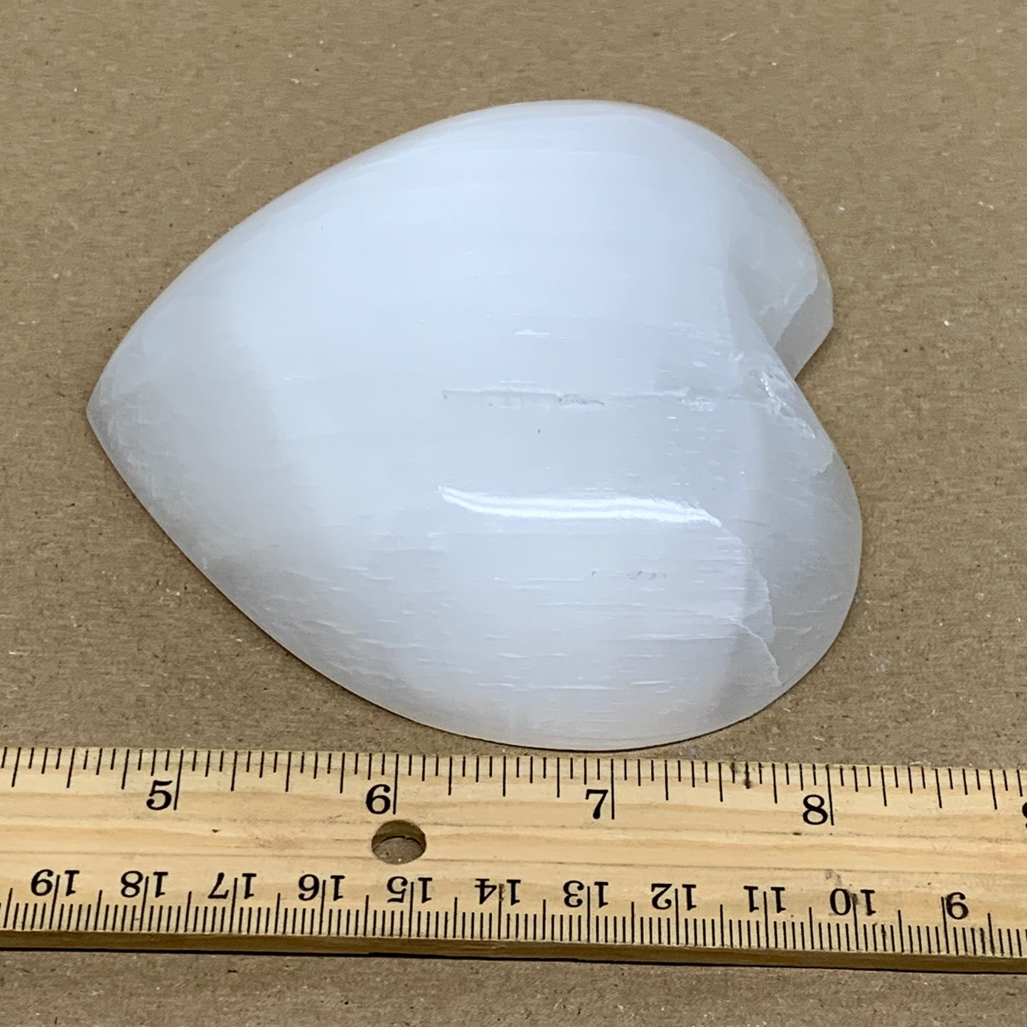 0.89 lbs, 4.1"x4.3"x1.2", Selenite Half Puffy Heart Crystals, Satin Spar, B36262
