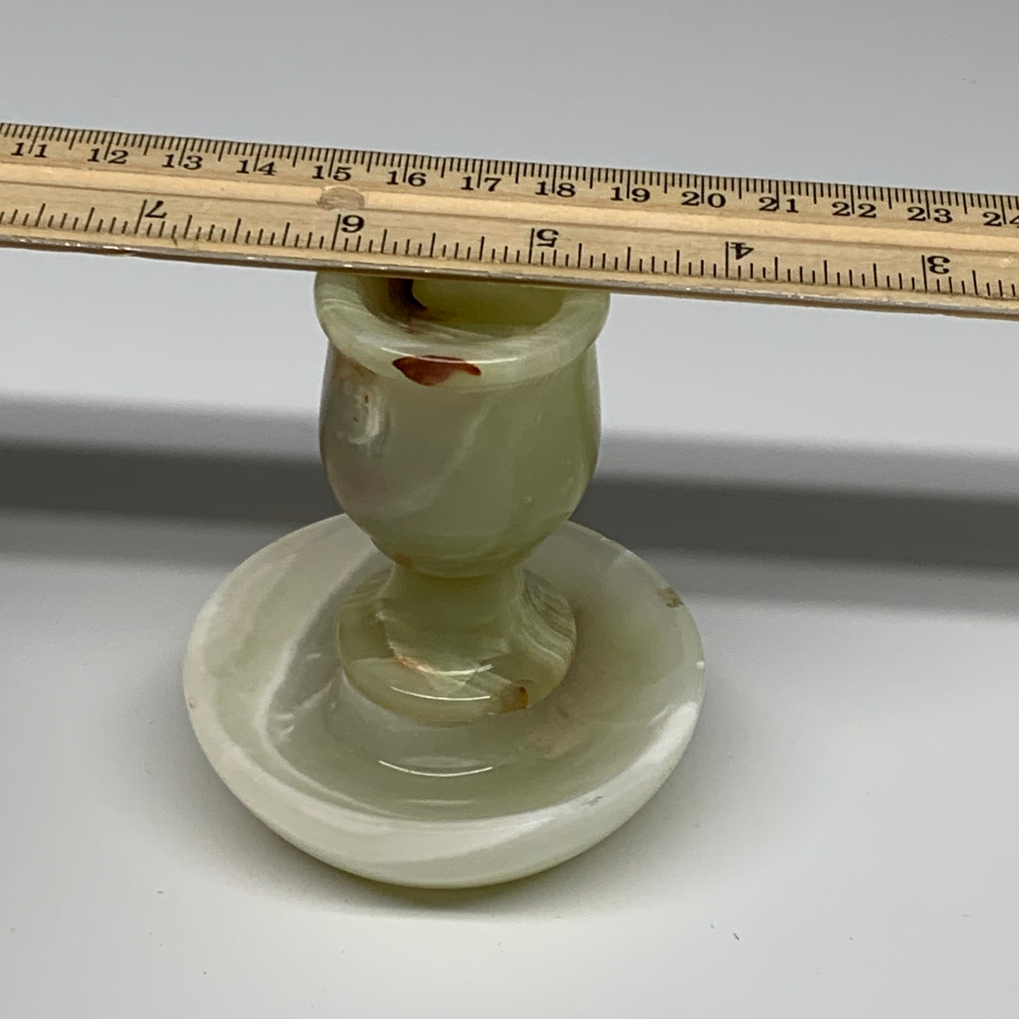 295g, 3.4"x1.5"x2.9", Natural Green Onyx Candle Holder Gemstone Hand Carved, B32