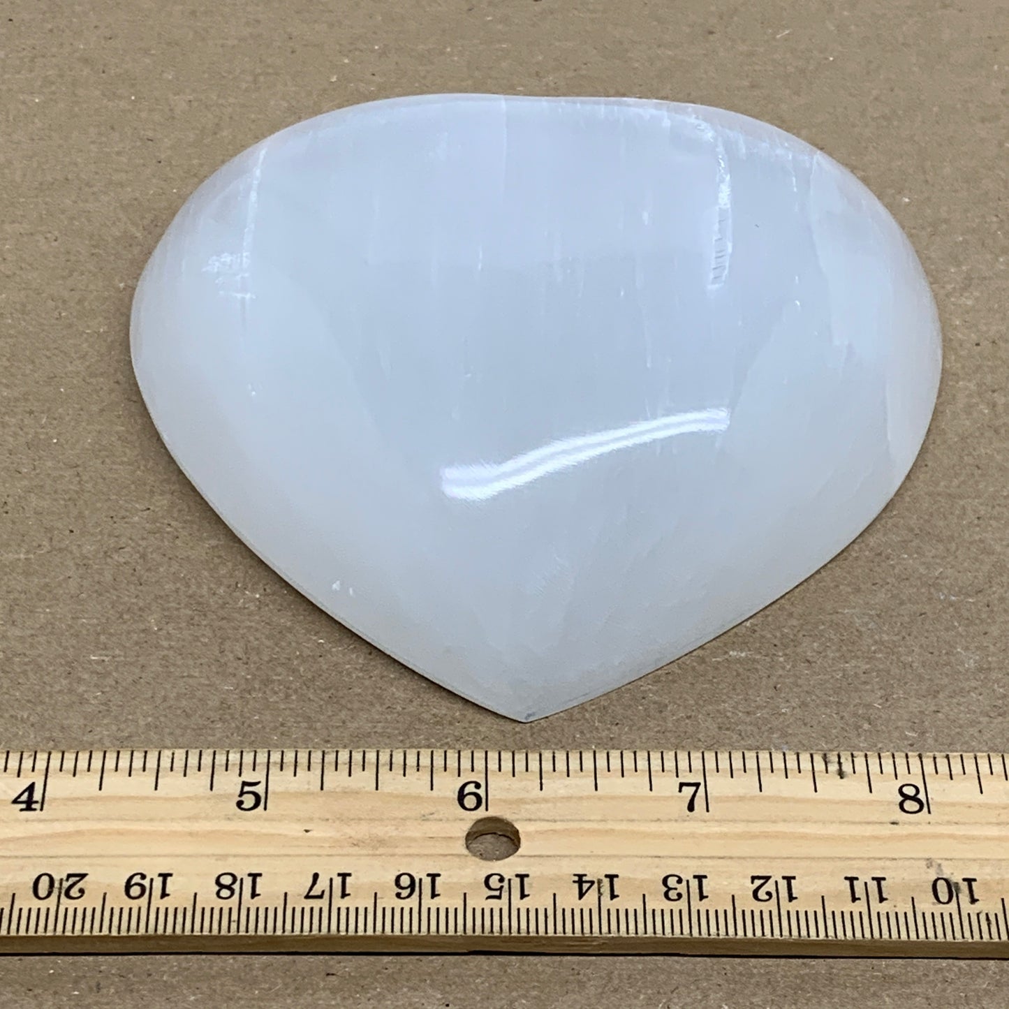 0.89 lbs, 4.1"x4.3"x1.2", Selenite Half Puffy Heart Crystals, Satin Spar, B36262