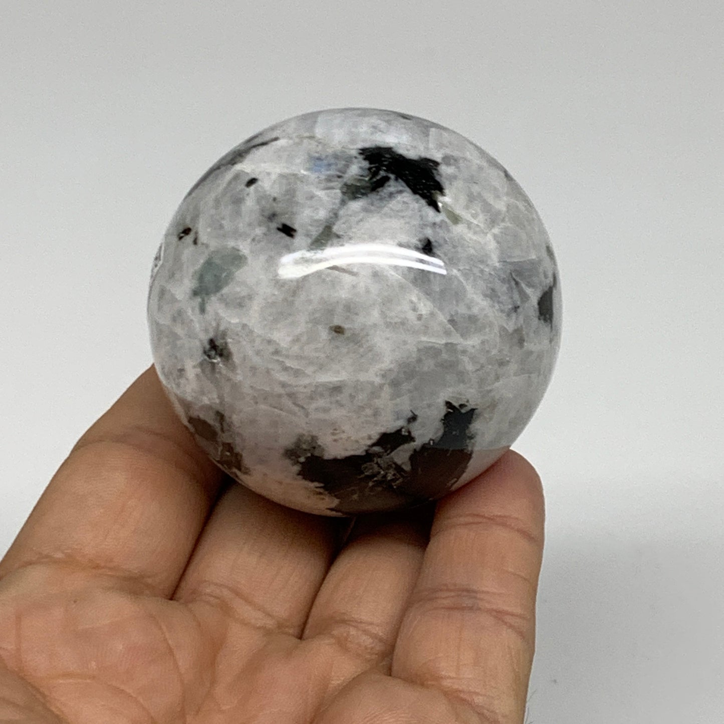 208.1g, 2.1"(52mm), Natural Rainbow Moonstone Sphere Ball Gemstone, B34954