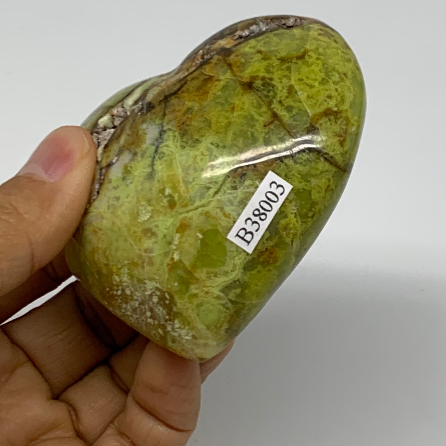0.35 lbs, 2.7"x2.9"x1.3", Green Opal Heart Polished Gemstone Crystal, B38003
