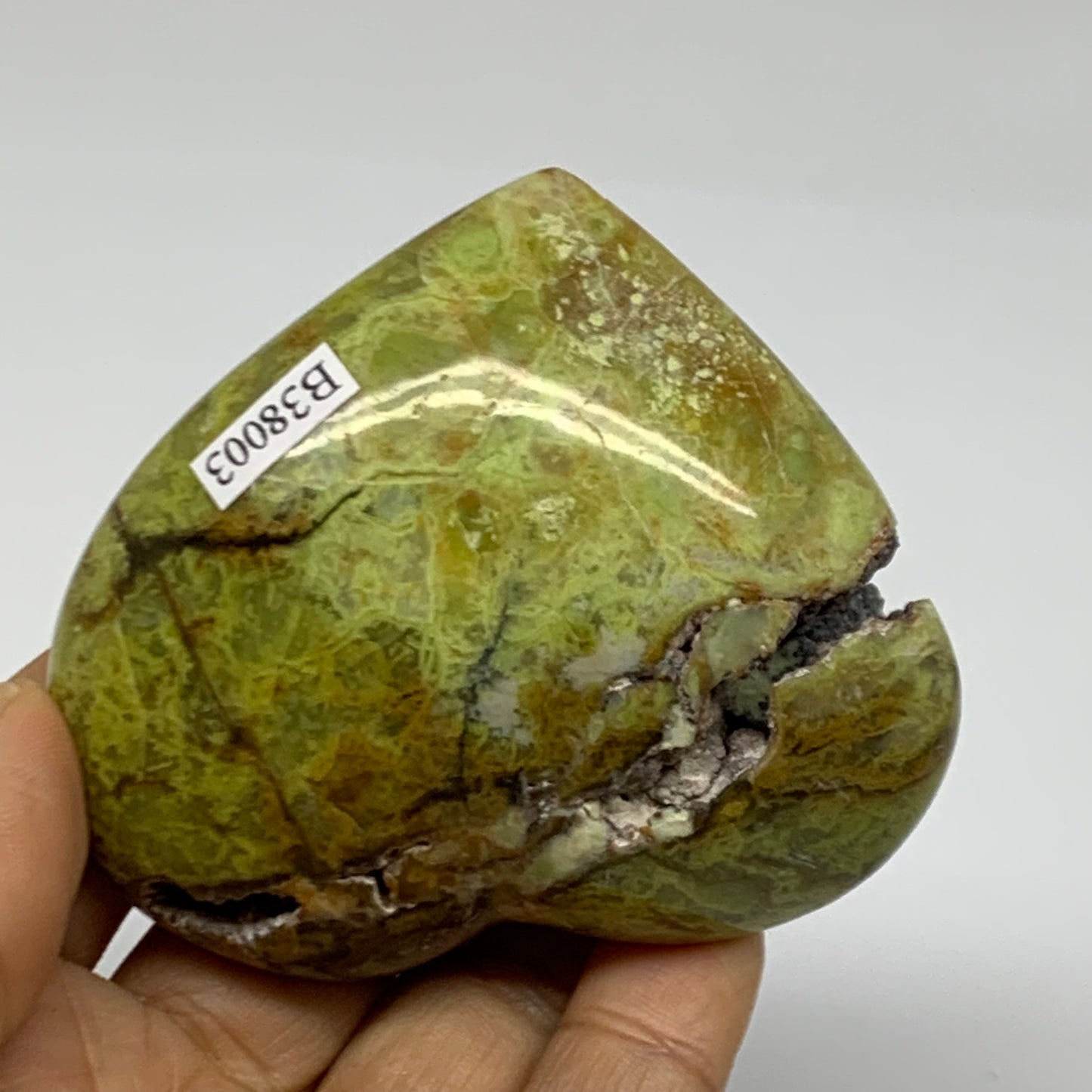 0.35 lbs, 2.7"x2.9"x1.3", Green Opal Heart Polished Gemstone Crystal, B38003
