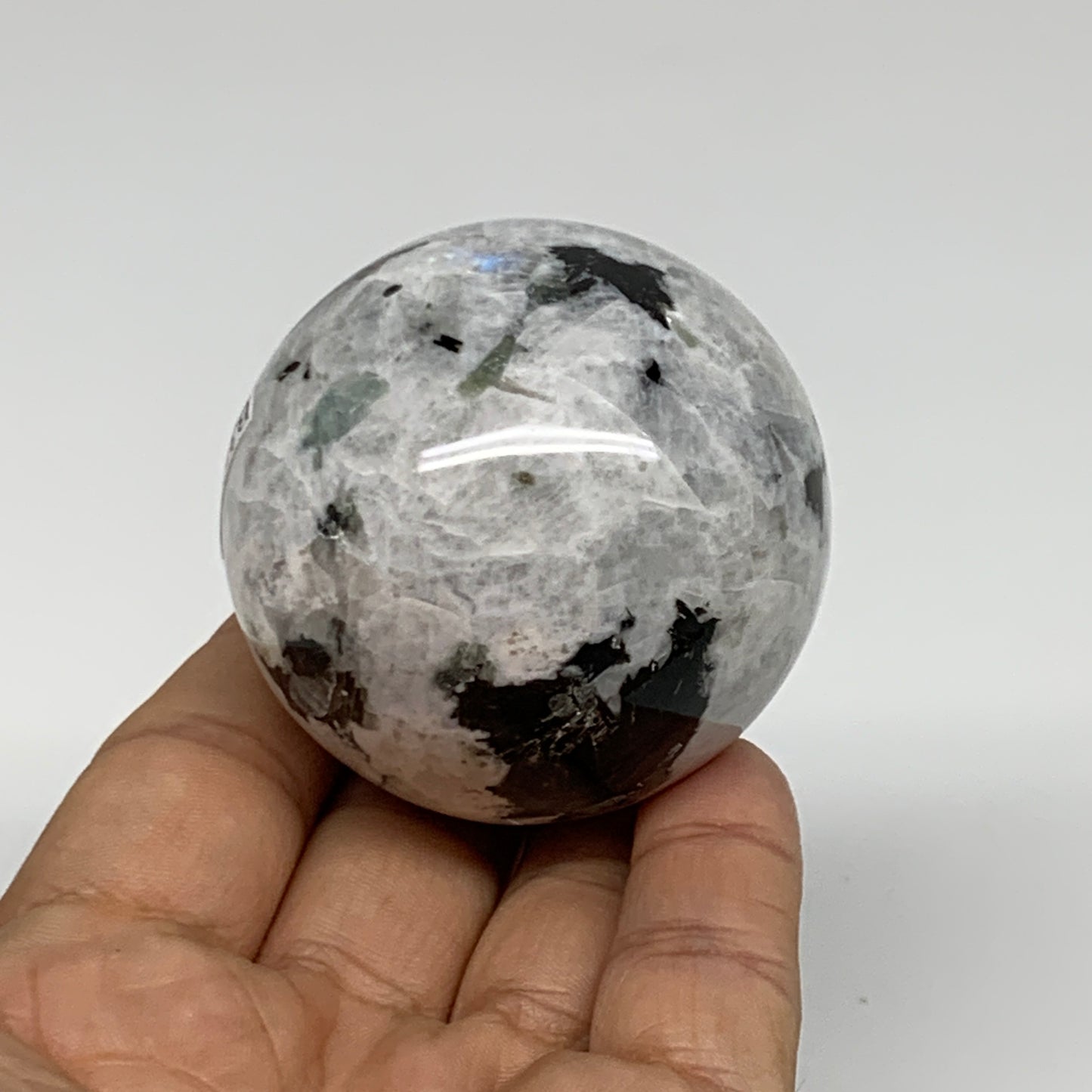 208.1g, 2.1"(52mm), Natural Rainbow Moonstone Sphere Ball Gemstone, B34954