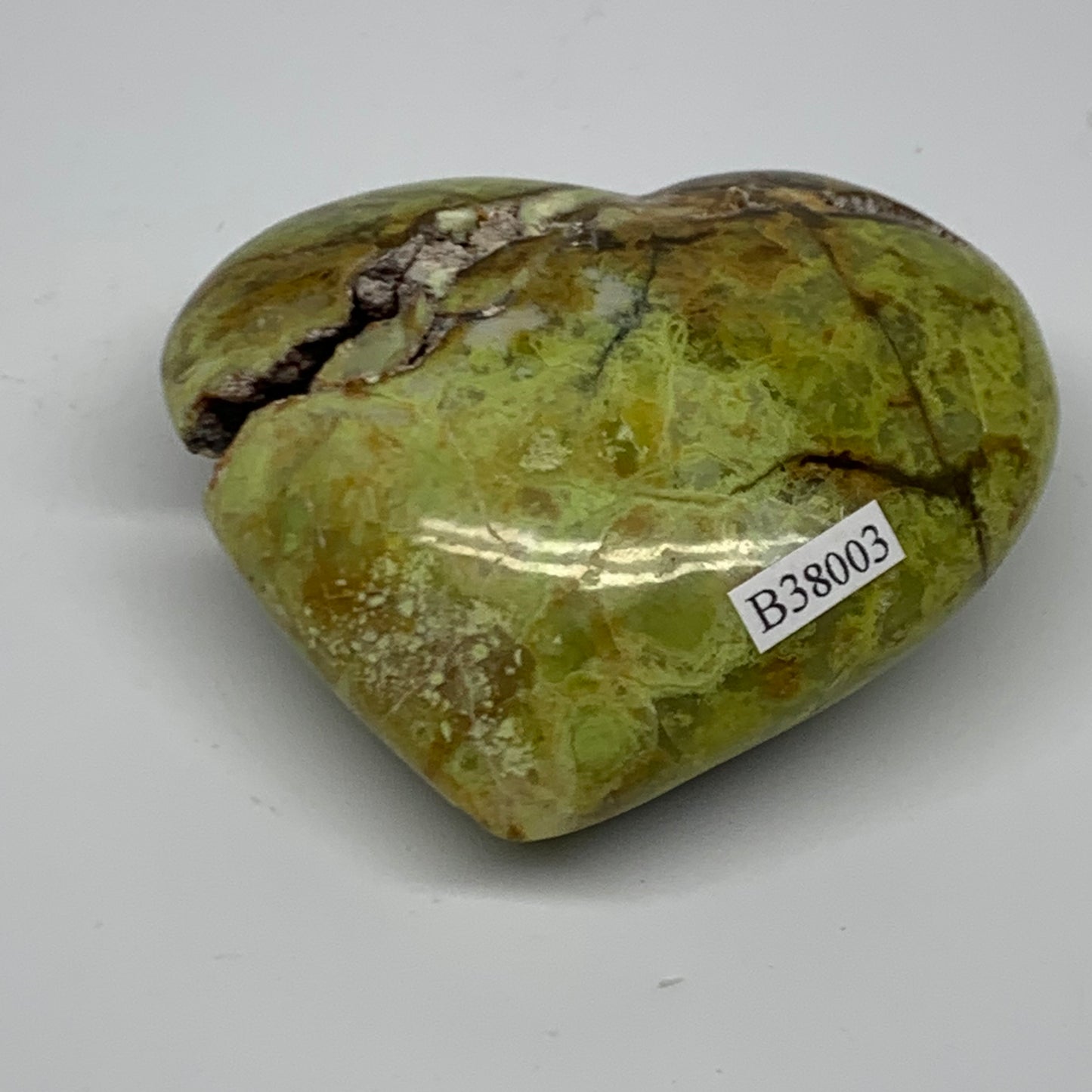 0.35 lbs, 2.7"x2.9"x1.3", Green Opal Heart Polished Gemstone Crystal, B38003
