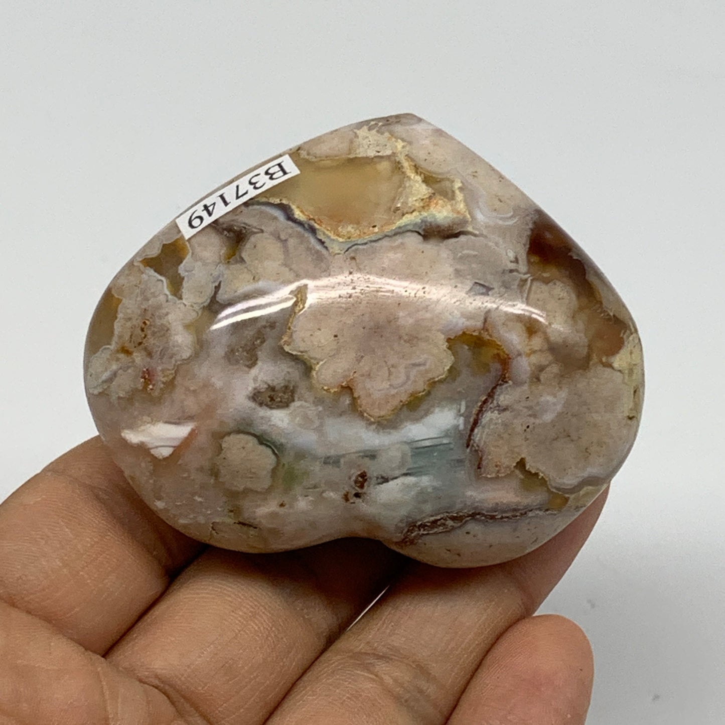 0.26 lbs, 2"x2.5"x1.1", Cherry Blossom Flower Agate Heart Crystal, B37149