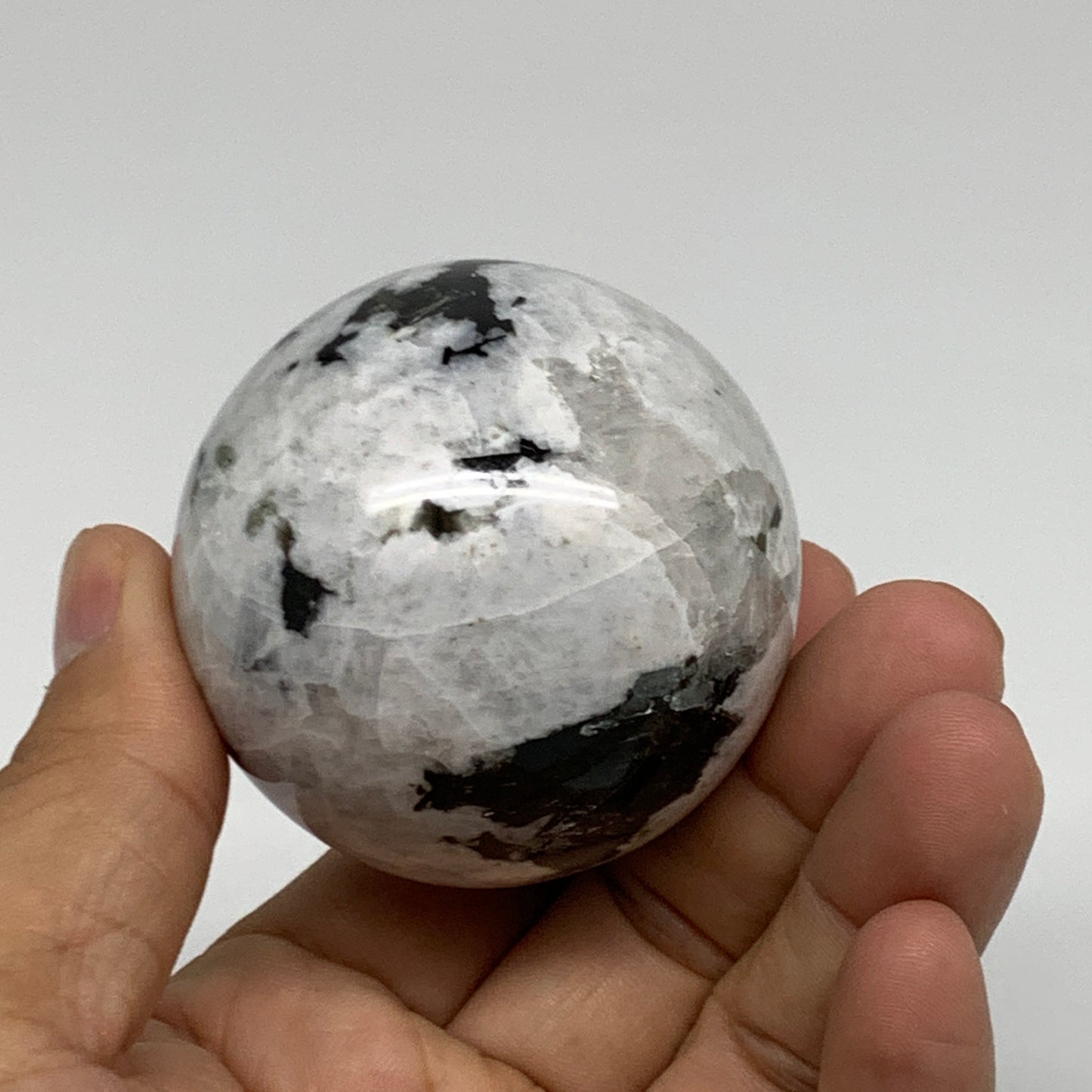 208.1g, 2.1"(52mm), Natural Rainbow Moonstone Sphere Ball Gemstone, B34954