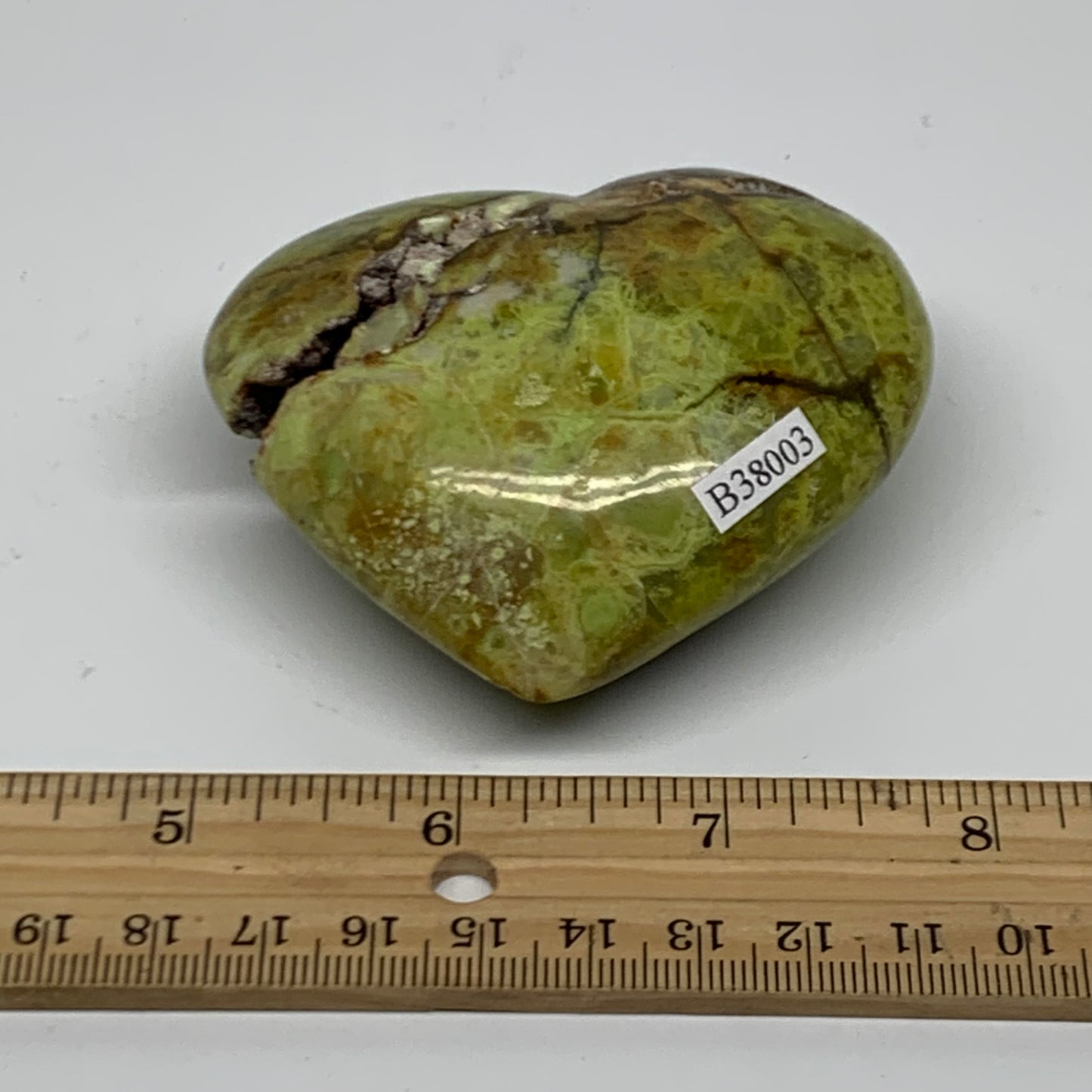 0.35 lbs, 2.7"x2.9"x1.3", Green Opal Heart Polished Gemstone Crystal, B38003