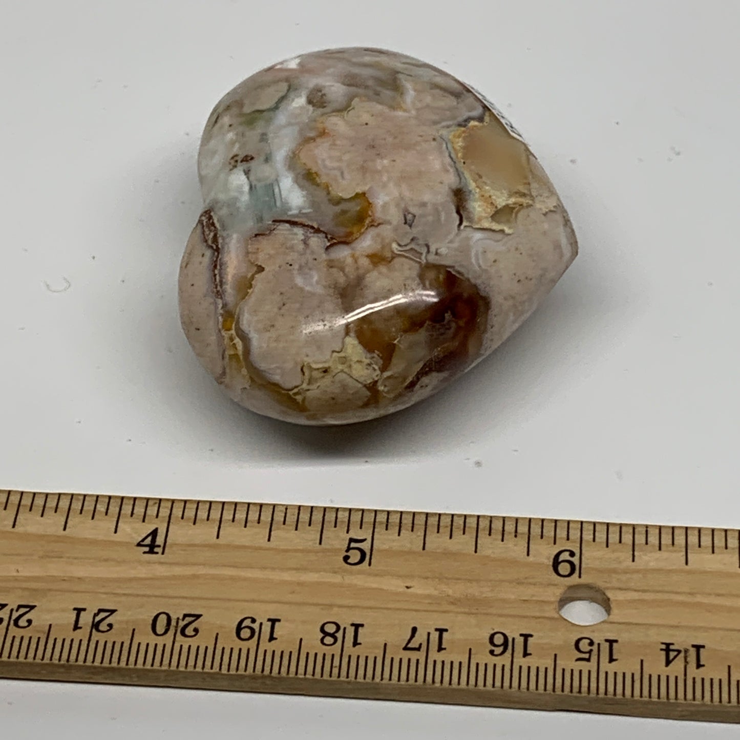 0.26 lbs, 2"x2.5"x1.1", Cherry Blossom Flower Agate Heart Crystal, B37149
