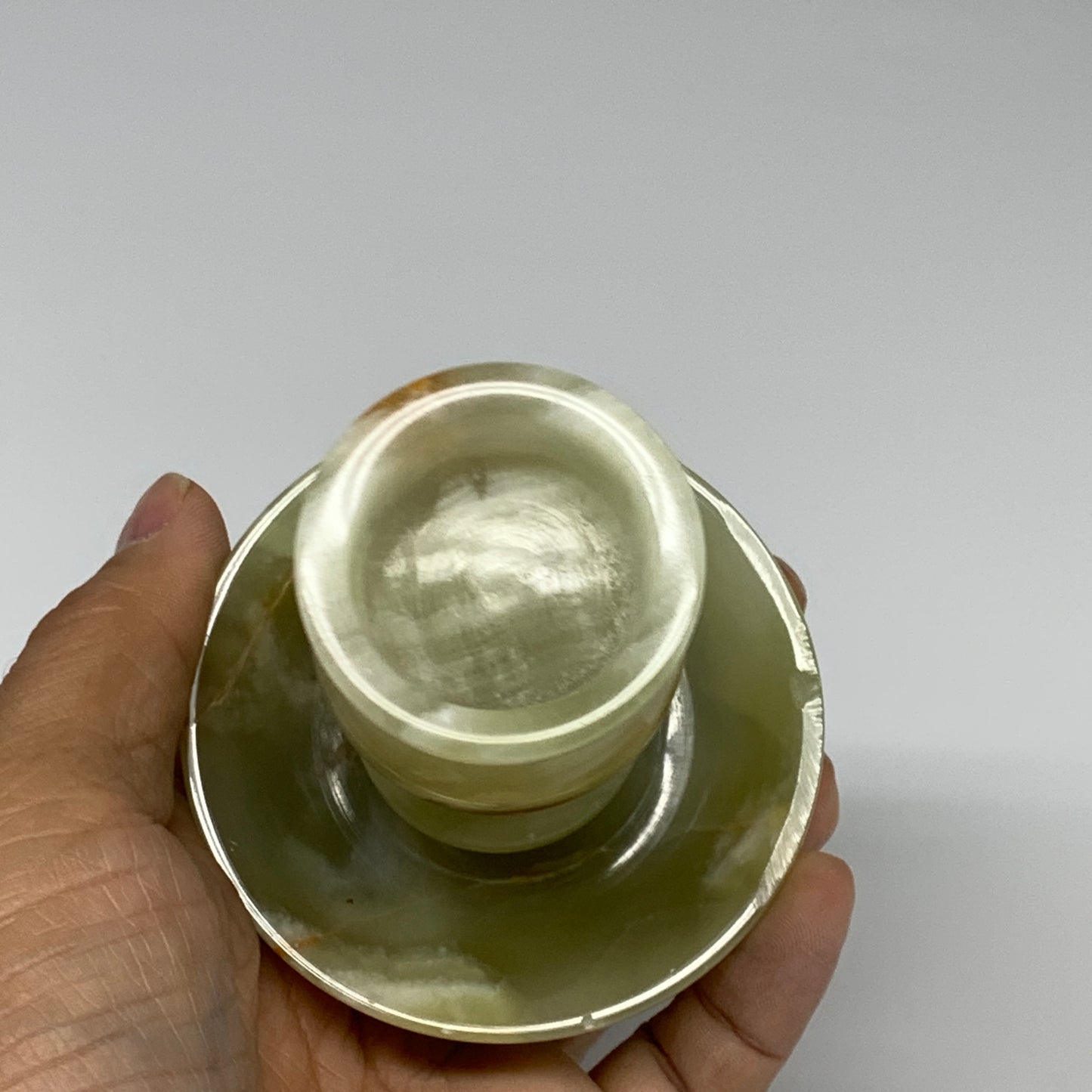 267g, 3.3"x1.4"x2.8", Natural Green Onyx Candle Holder Gemstone Hand Carved, B32