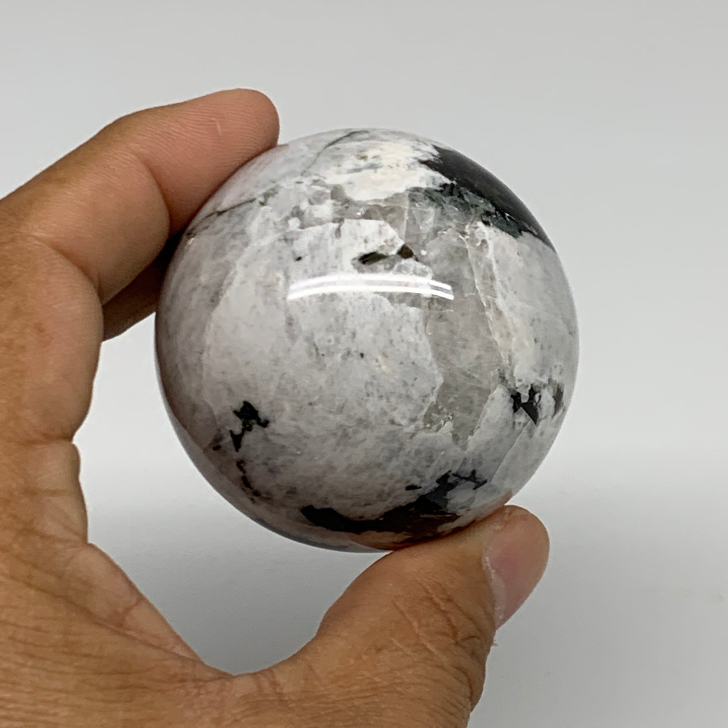 208.1g, 2.1"(52mm), Natural Rainbow Moonstone Sphere Ball Gemstone, B34954