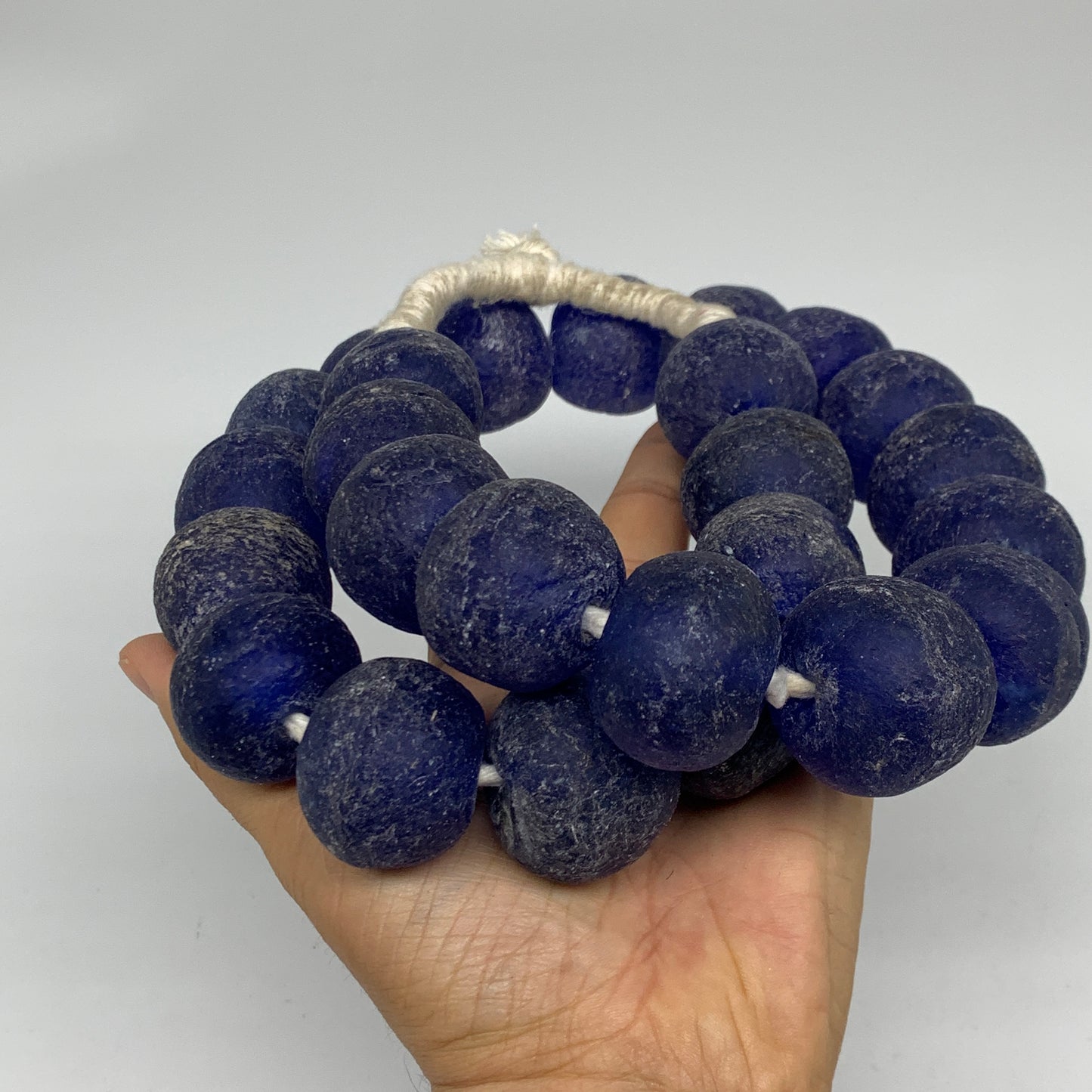 2.28 lbs, 25mm-30mm, 1 Strand, 25 beads, Blue Sea Glass Beads, B35669