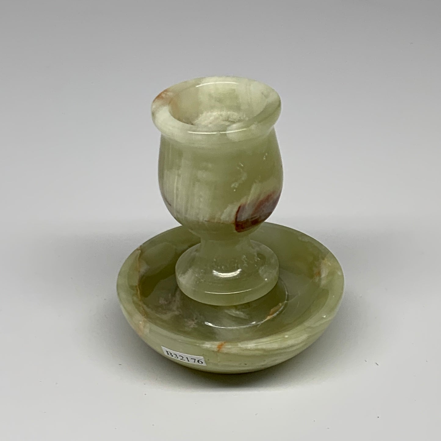 267g, 3.3"x1.4"x2.8", Natural Green Onyx Candle Holder Gemstone Hand Carved, B32