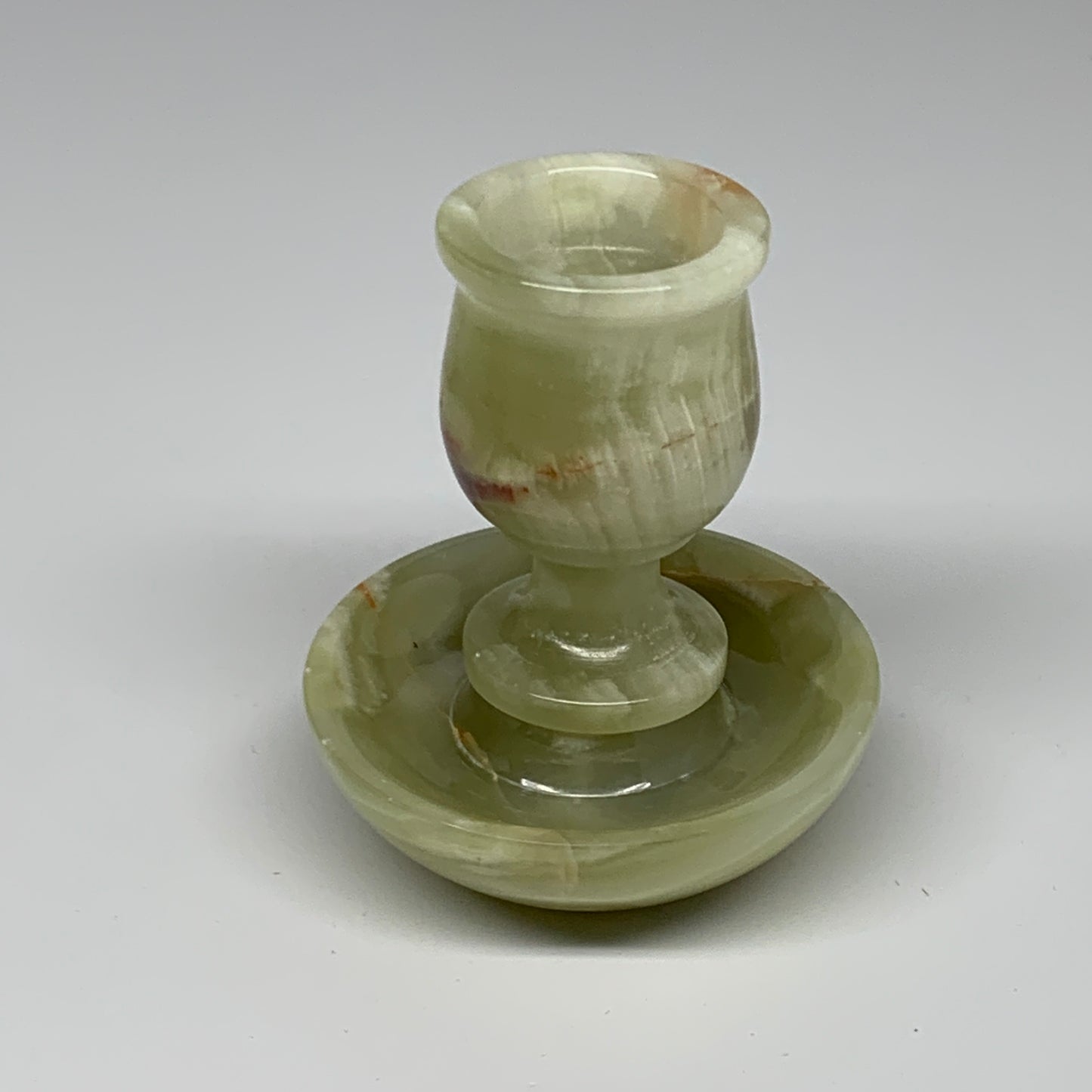 267g, 3.3"x1.4"x2.8", Natural Green Onyx Candle Holder Gemstone Hand Carved, B32
