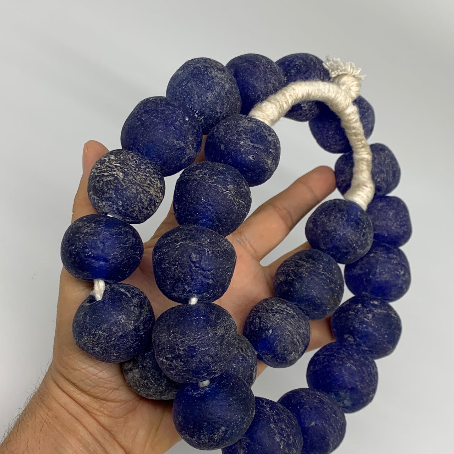 2.28 lbs, 25mm-30mm, 1 Strand, 25 beads, Blue Sea Glass Beads, B35669